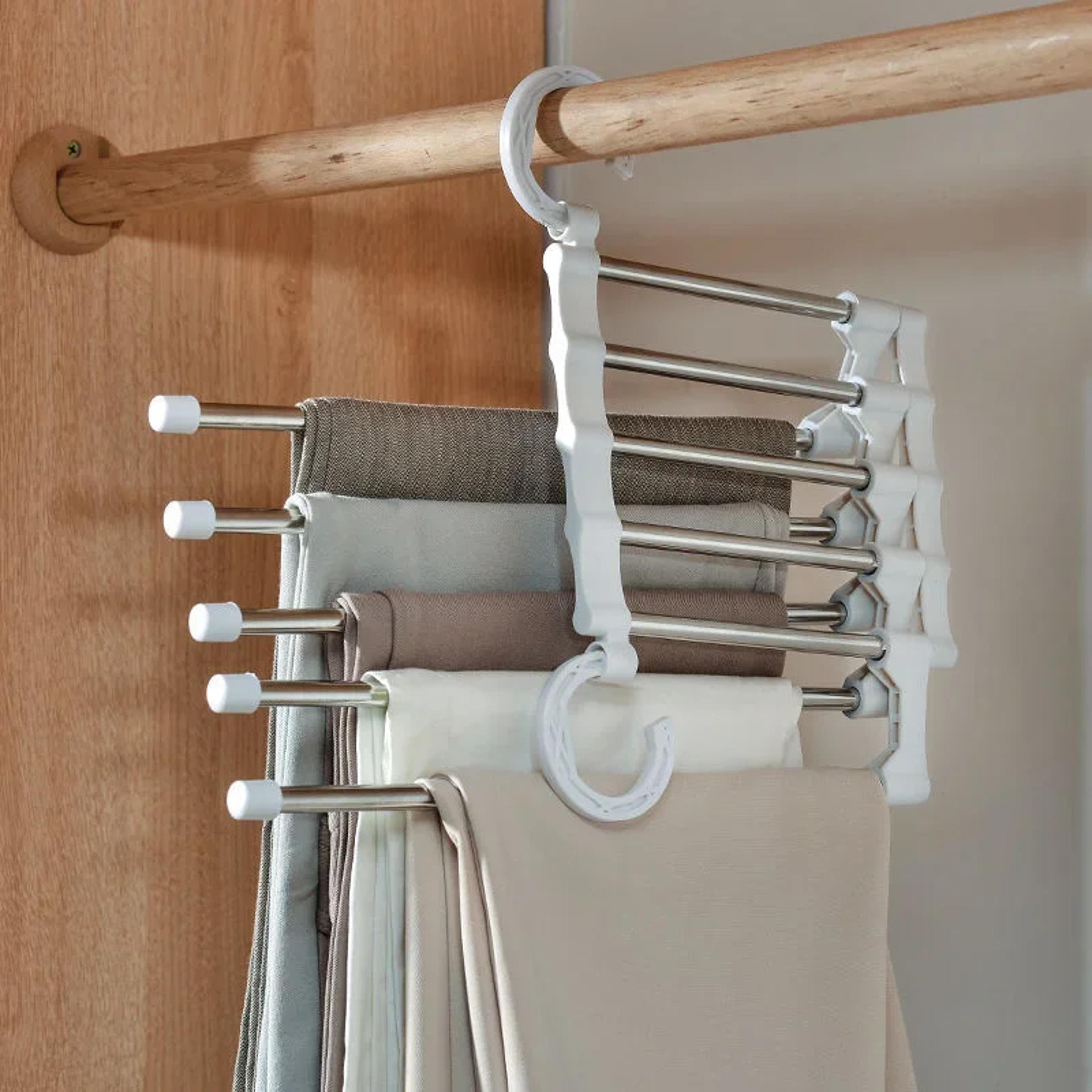 telescopic folding pants rack, multi-layer pants hanger, household magic pants clip for wardrobe storage
