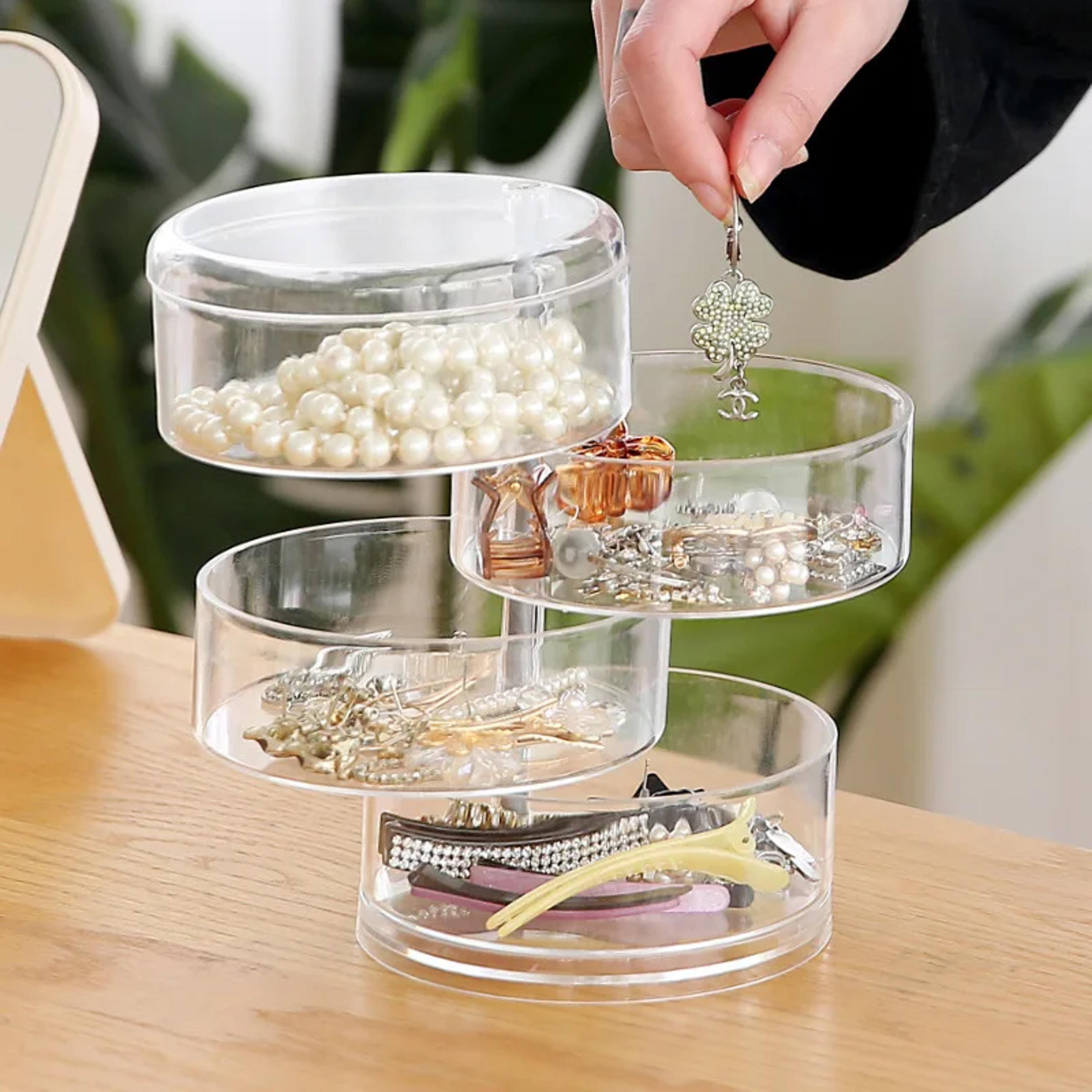 transparent organizer box, dust proof, waterproof, large capacity, rotatable jewelry and cosmetics storage box