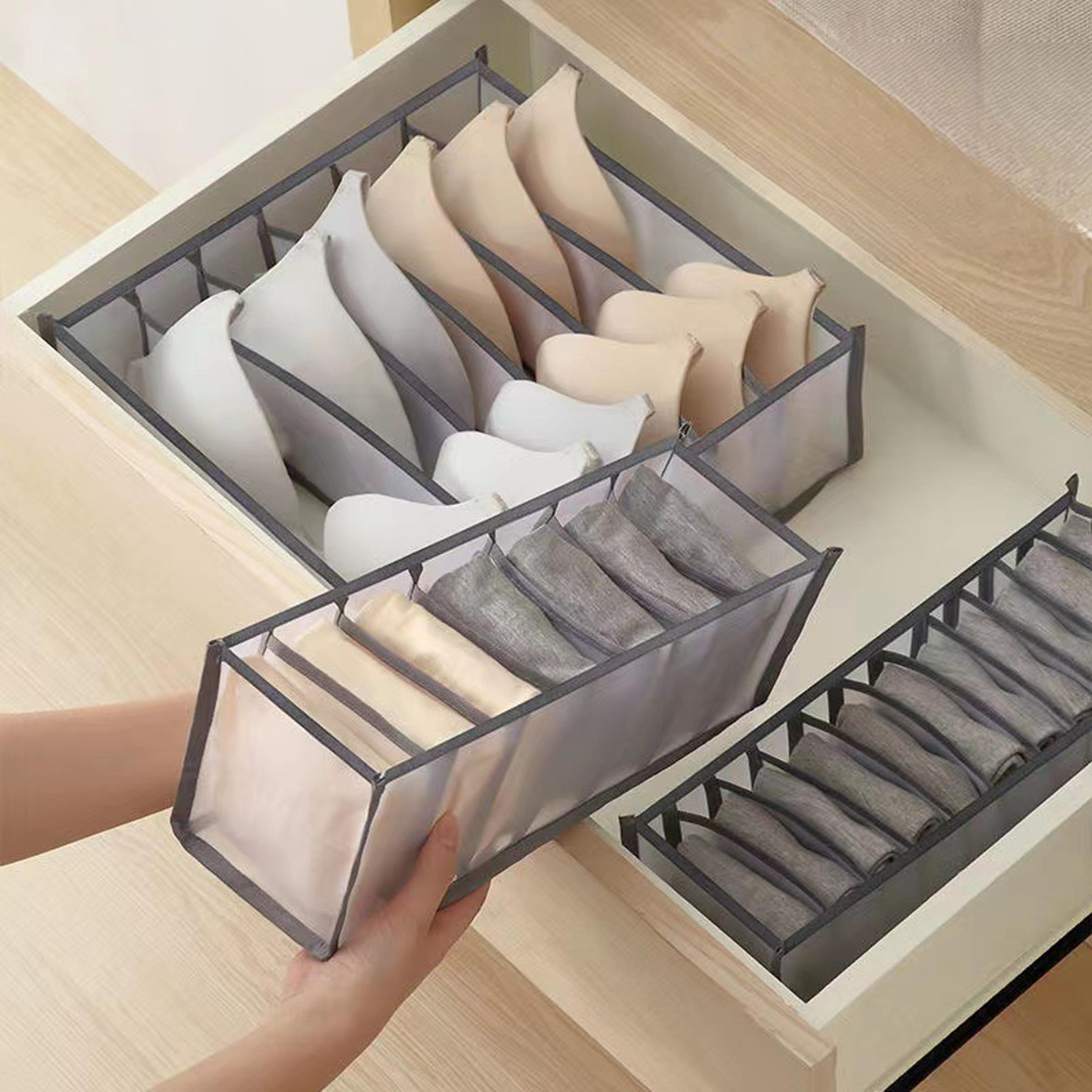 compartments underwear storage box, drawer style fabric mesh partition for home, bra and sock cabinet organizer