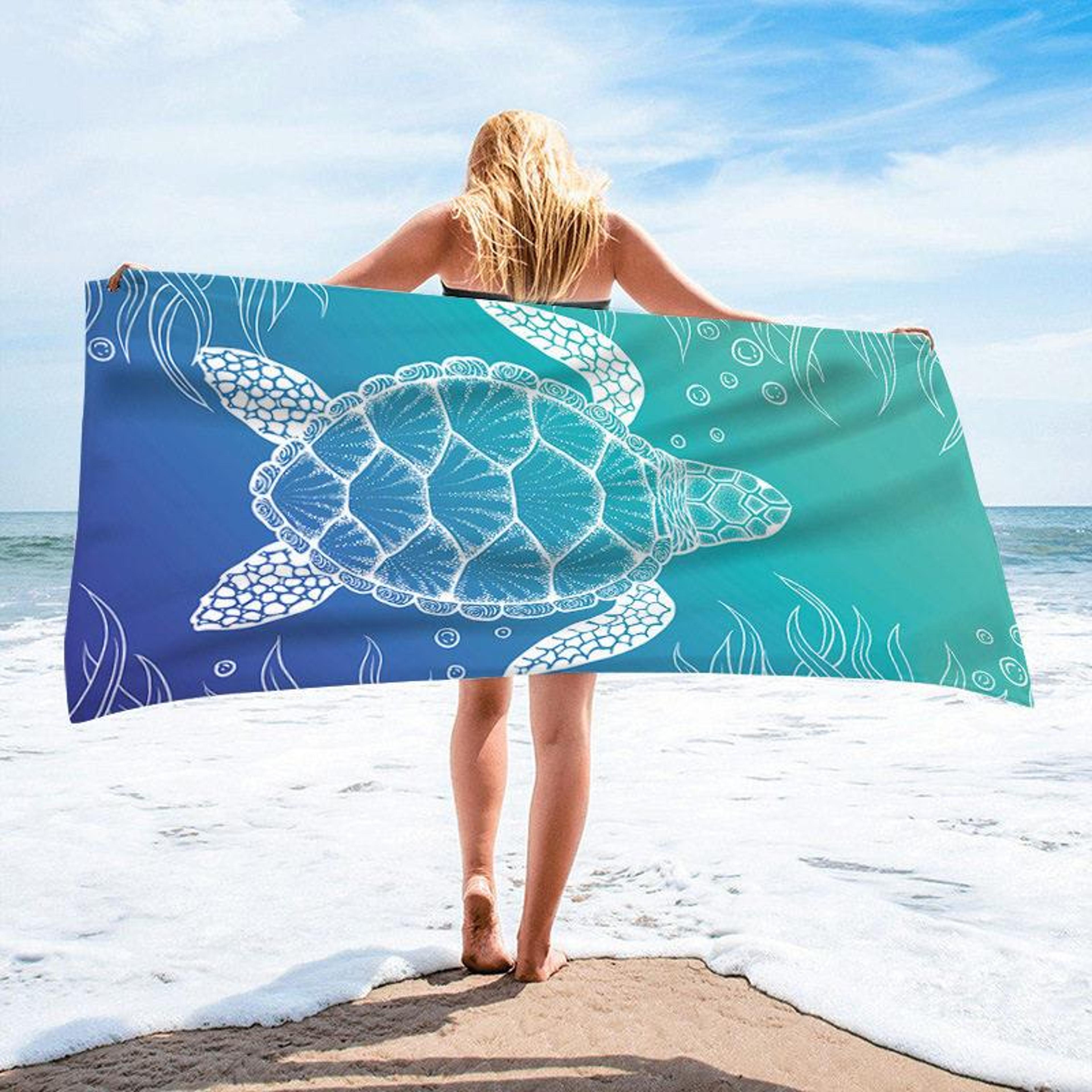 microfiber beach towel quick-drying absorbent bath towel, blue turtle pattern for travel and swimming pool