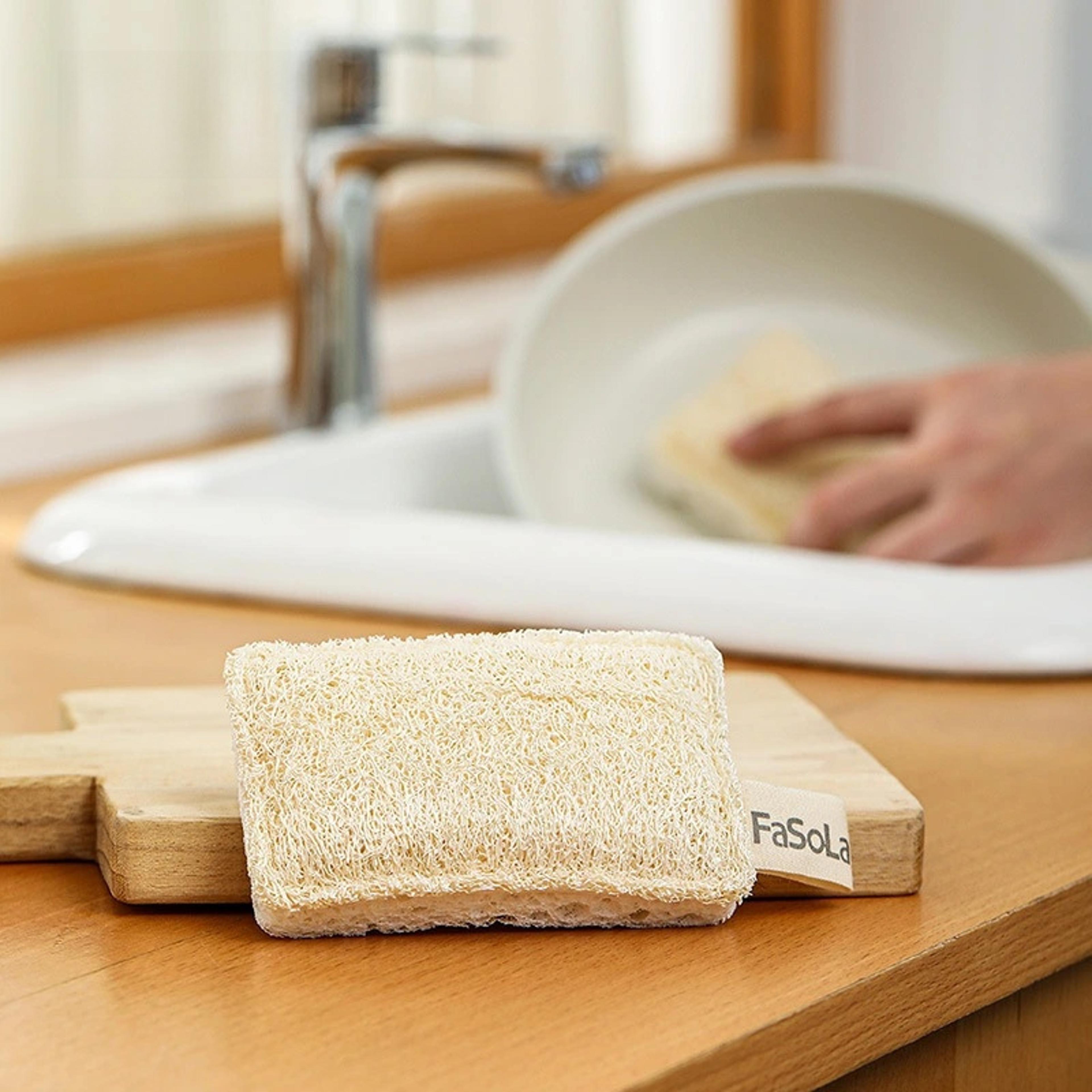 wood pulp cotton dishwashing cloth, natural loofah, double-sided scrubbing rag for household cleaning