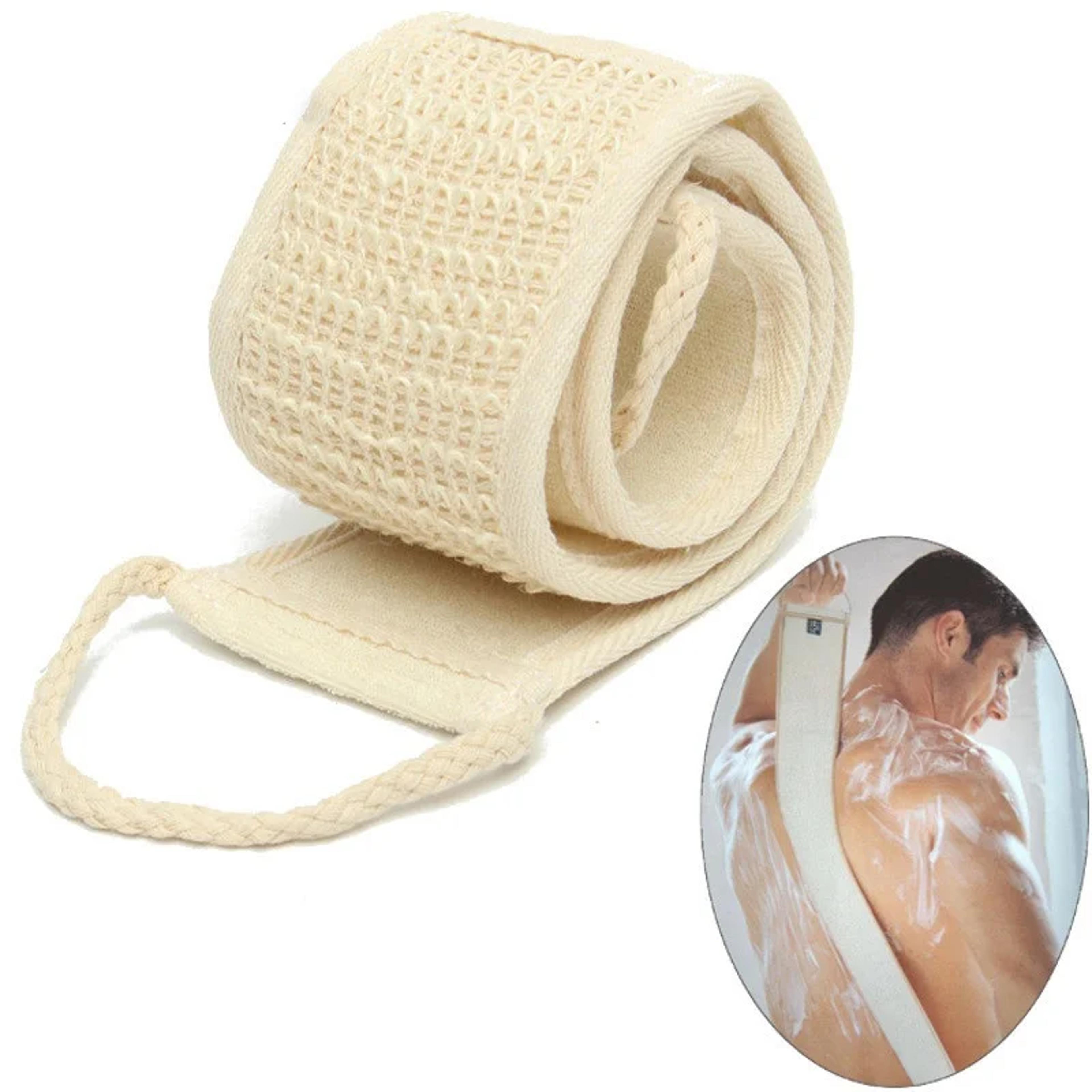 natural soft exfoliating loofah body sponge, spa shower scrubber back strap for massage skin health and deep cleaning