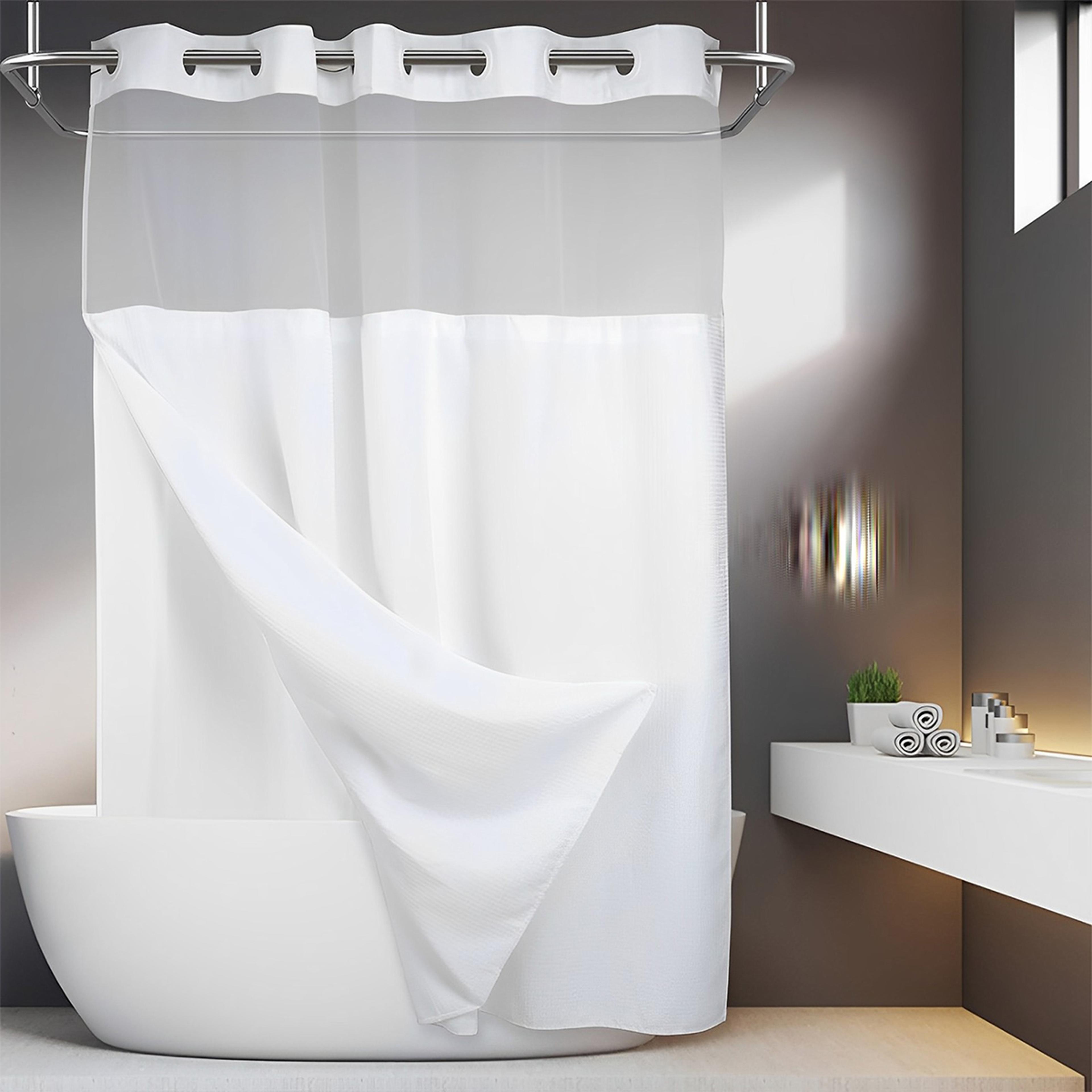 double layer waterproof shower curtain with large ring, hooks and snapin liner for bathroom decor