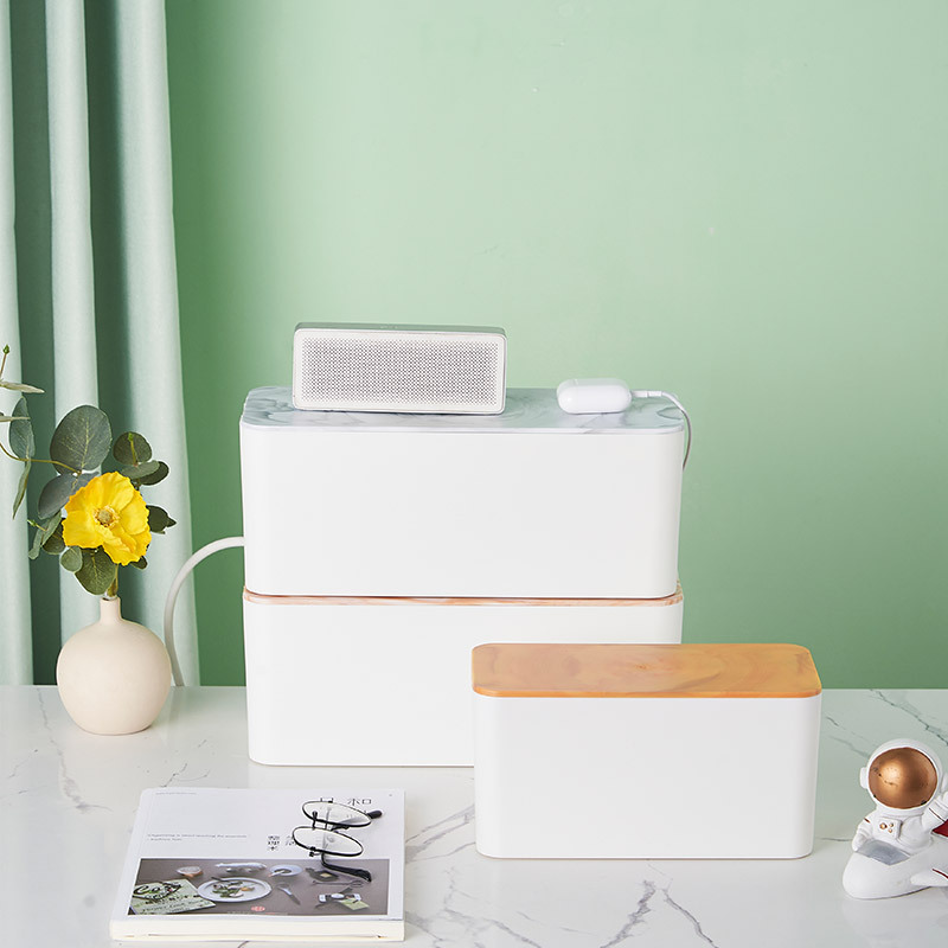 cable storage box, wooden power strip case, wire management organizer, anti dust charger socket storage bin