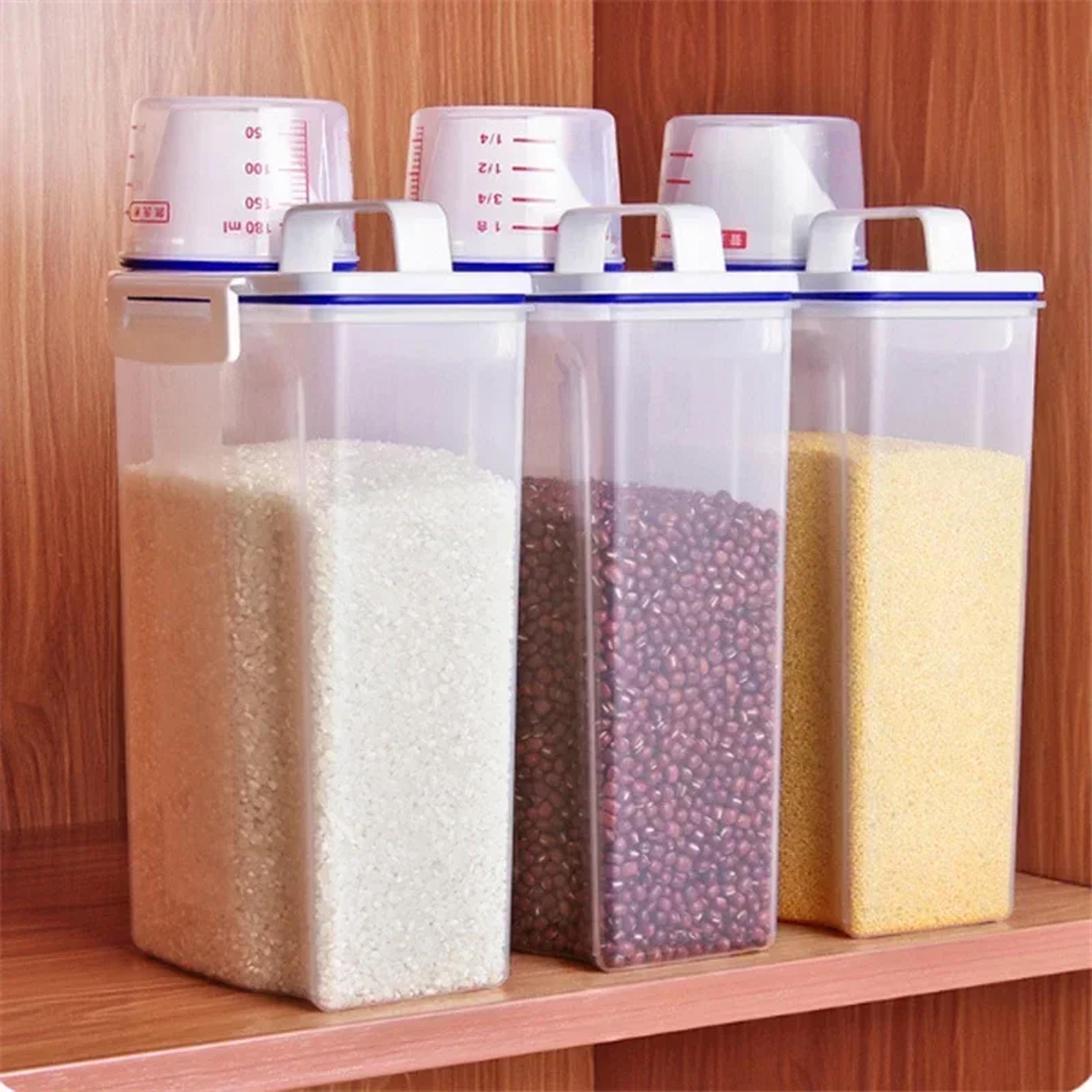 transparent sealed rice bucket, moistureproof food storage tank with measuring cup, insect-proof kitchen box for cereal