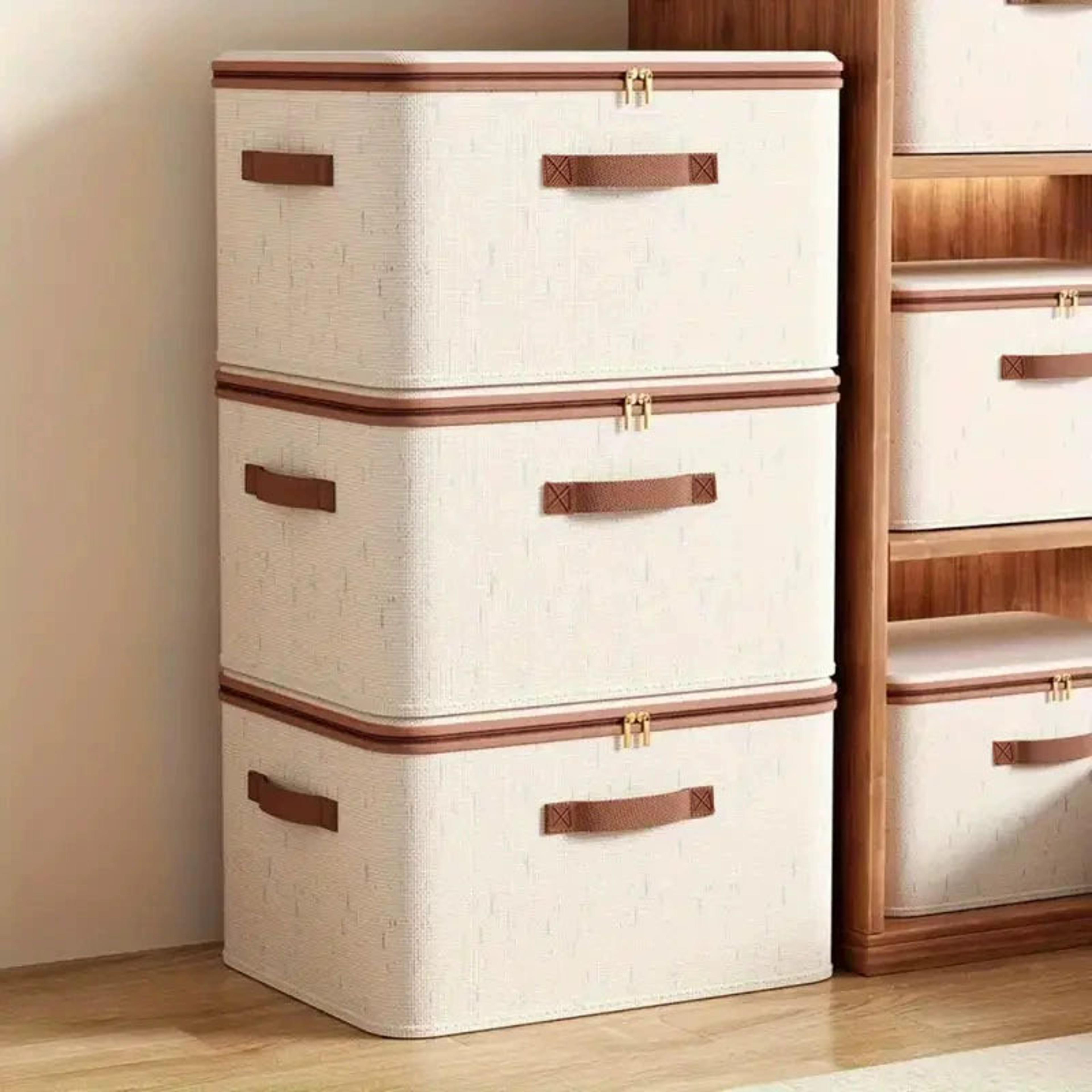 heavy-duty hard shell cotton linen zipper storage box with lid, large household storage box for clothes, toys, blankets
