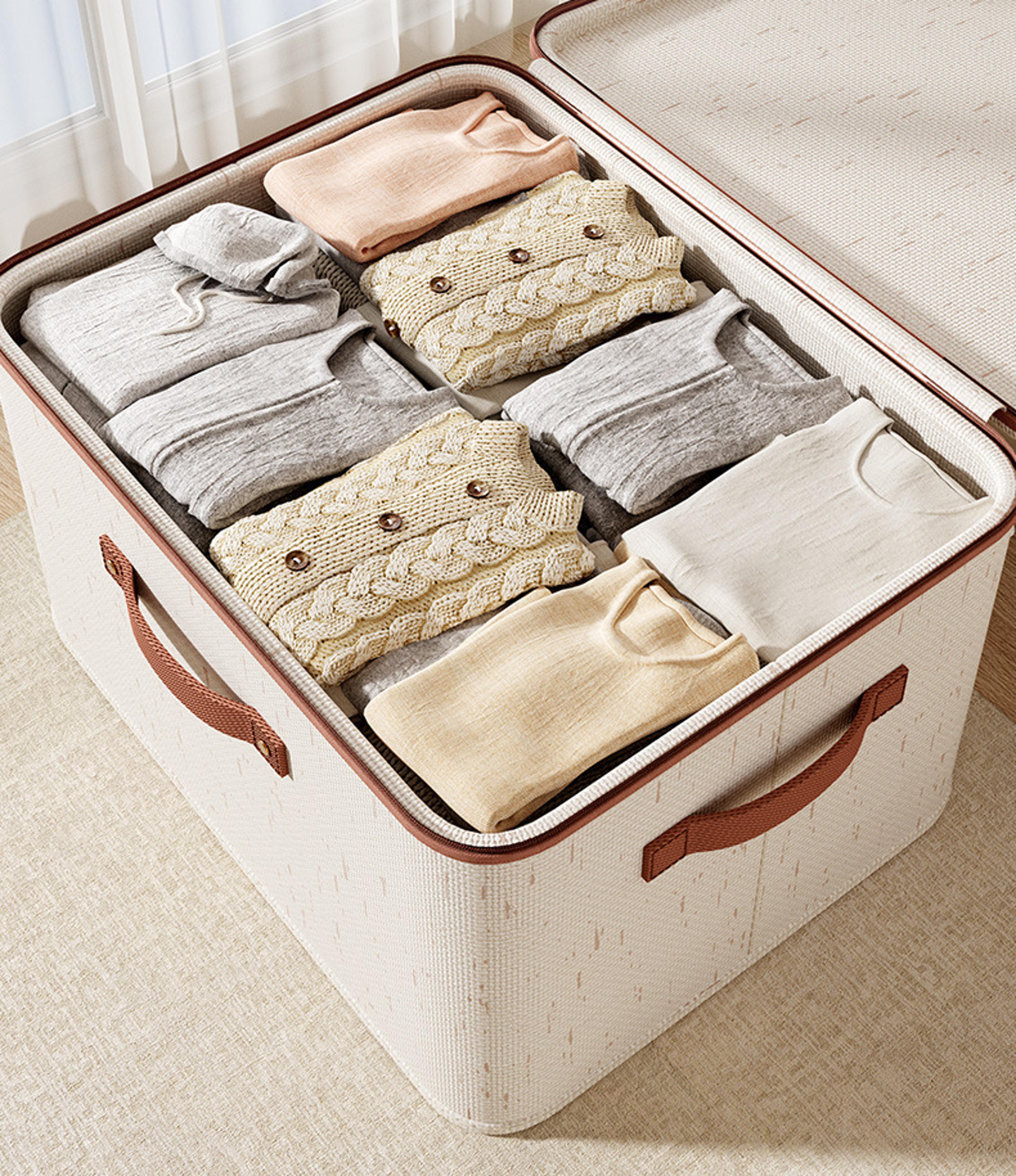 large household storage box, heavy-duty hard shell organizer box for clothes, toys, blankets, cotton linen with lid