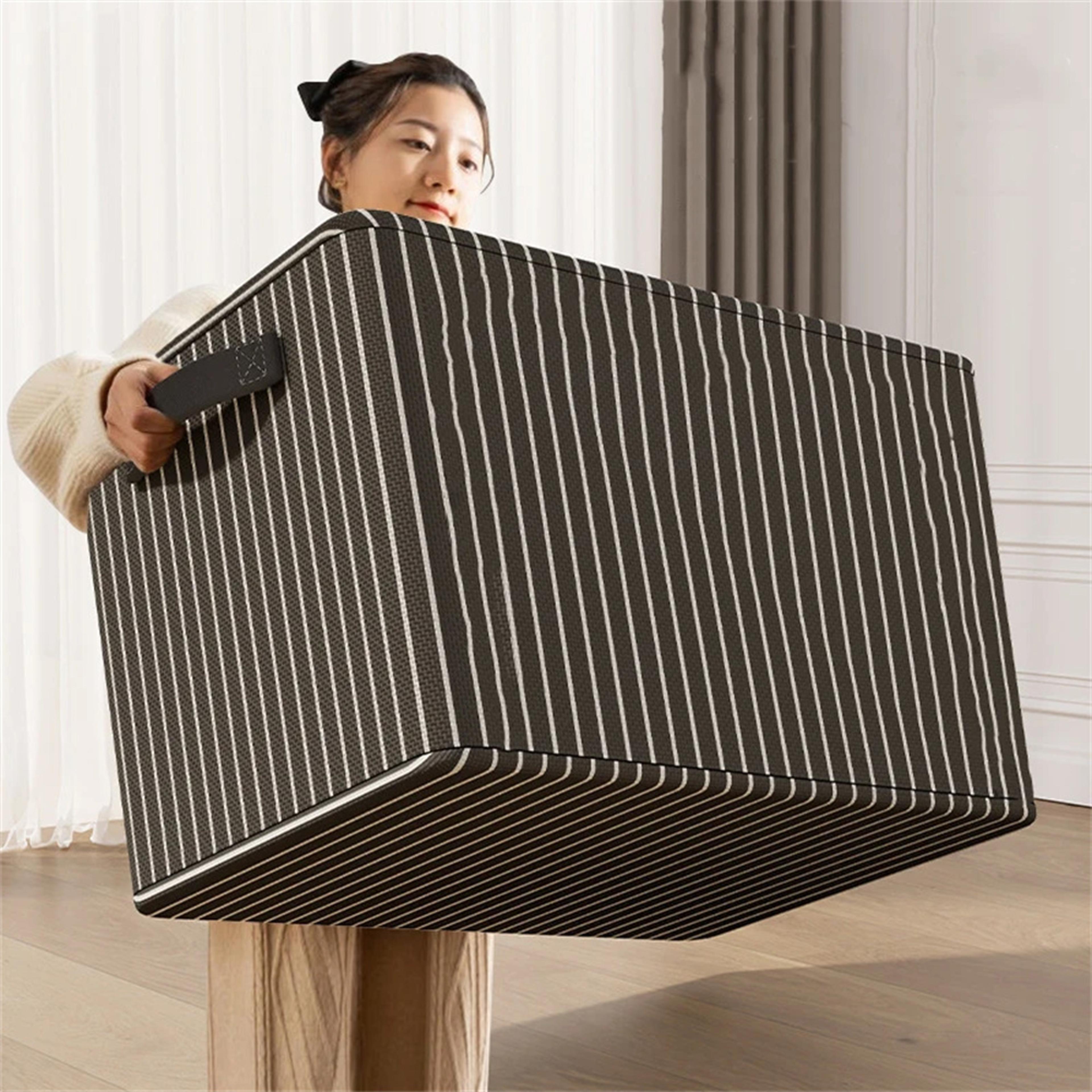 large capacity storage box, portable clothes organizer with handles, foldable dustproof quilt zipper container