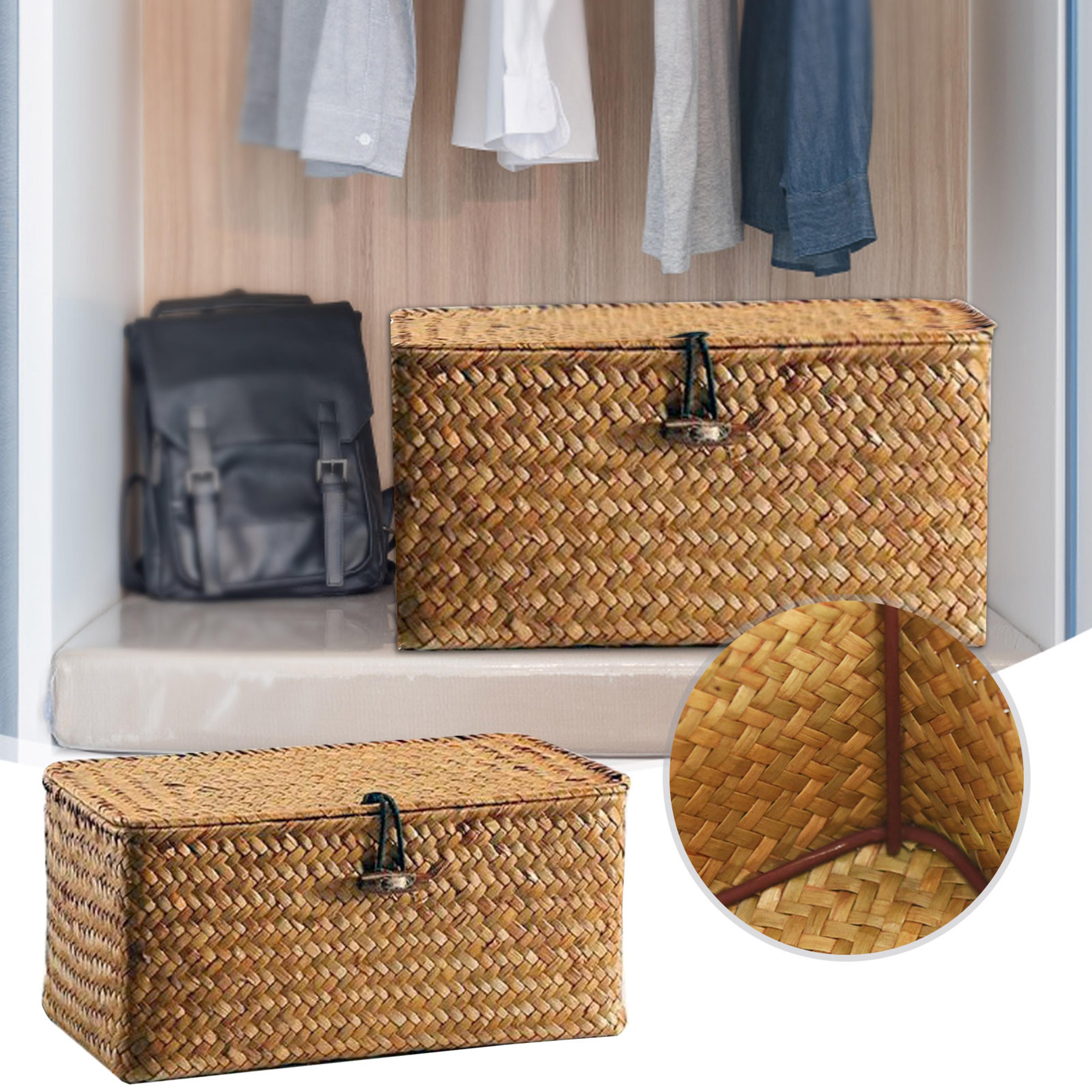 handmade wicker woven storage box with lid, rattan storage basket, sundry bath cosmetic towel container, laundry basket