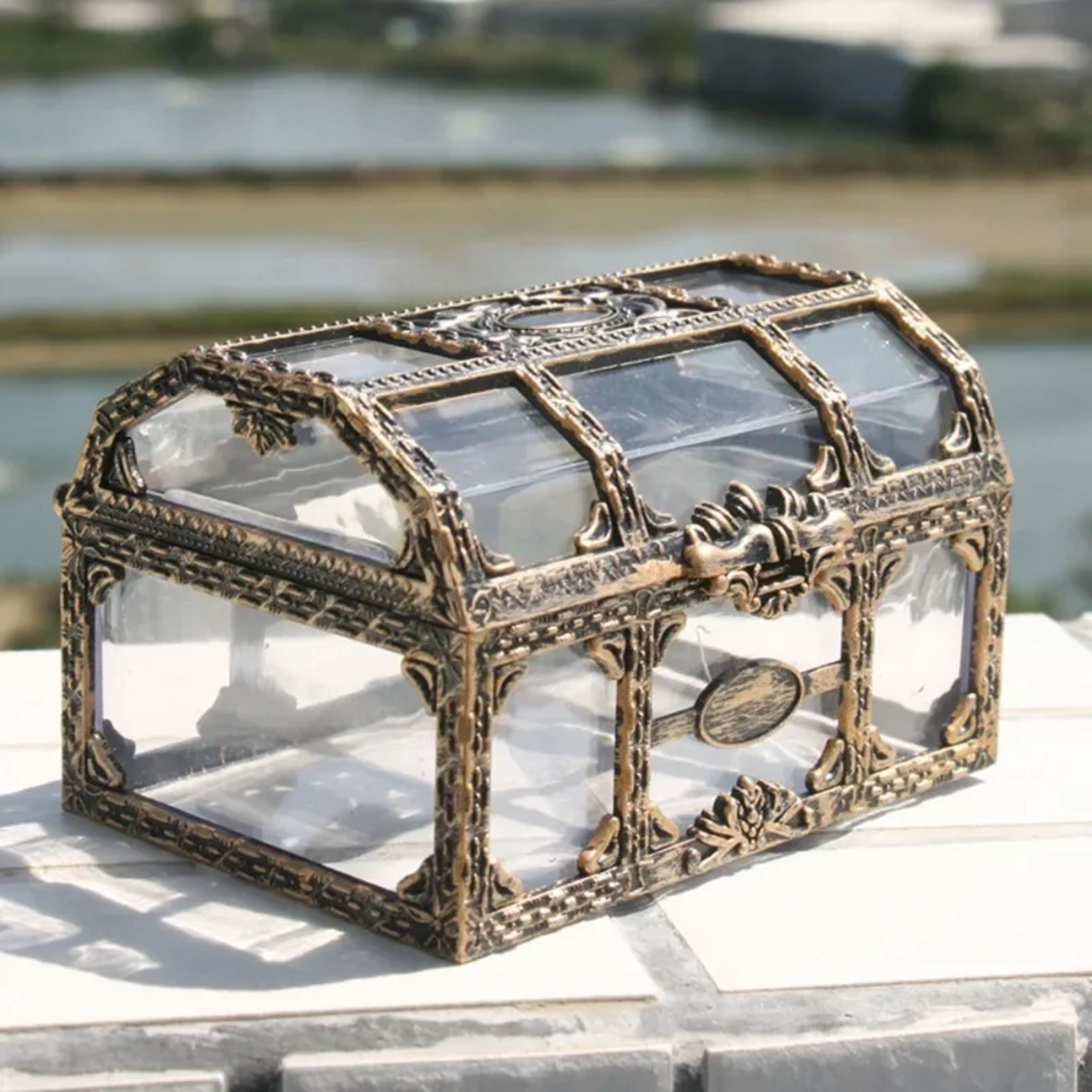 plastic transparent pirate treasure box, crystal gem jewelry box, storage organizer chest, treasure for jewelry, trinket
