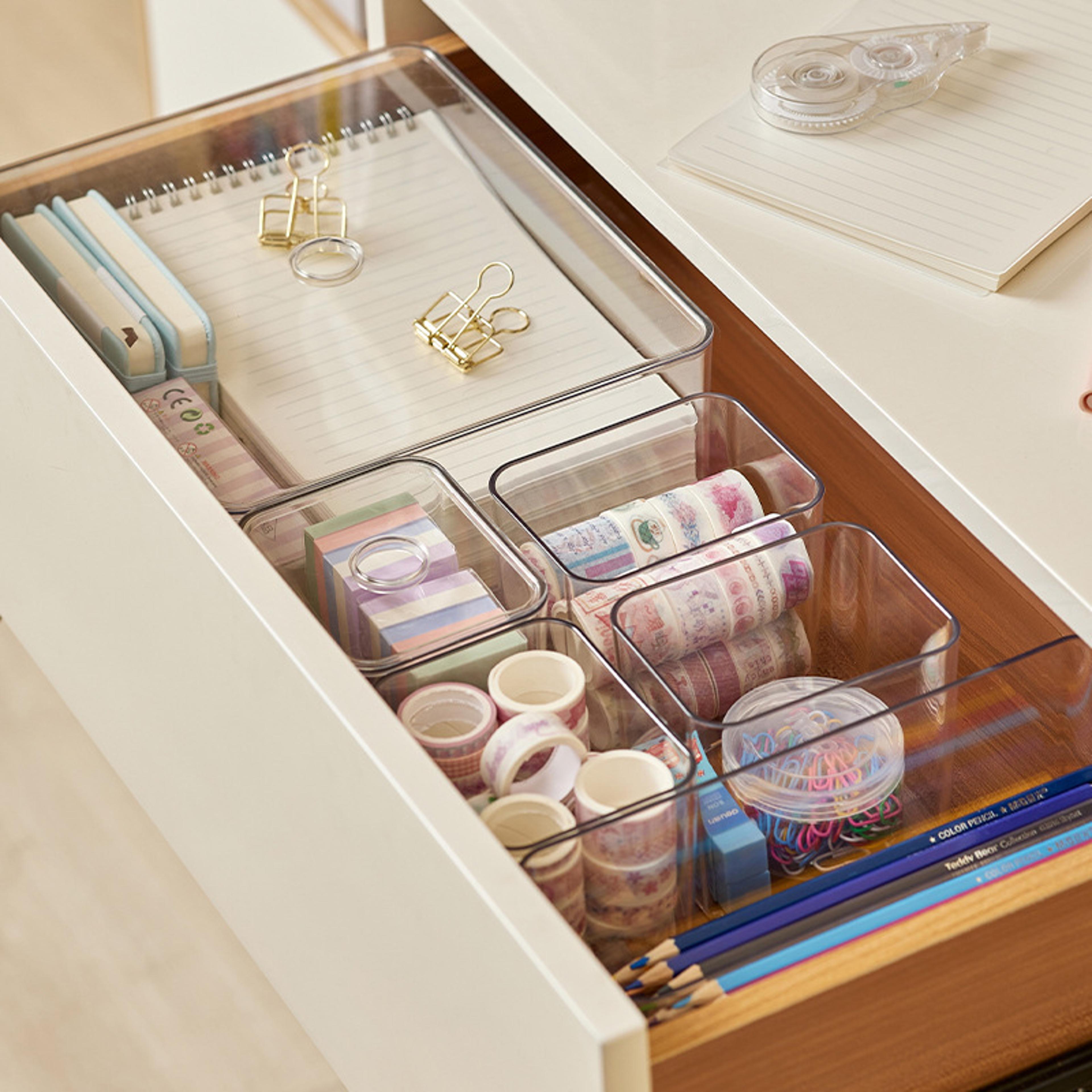 clear drawer organizer sets, acrylic box storage, transparent storage bins, plastic makeup organizer, stationery storage
