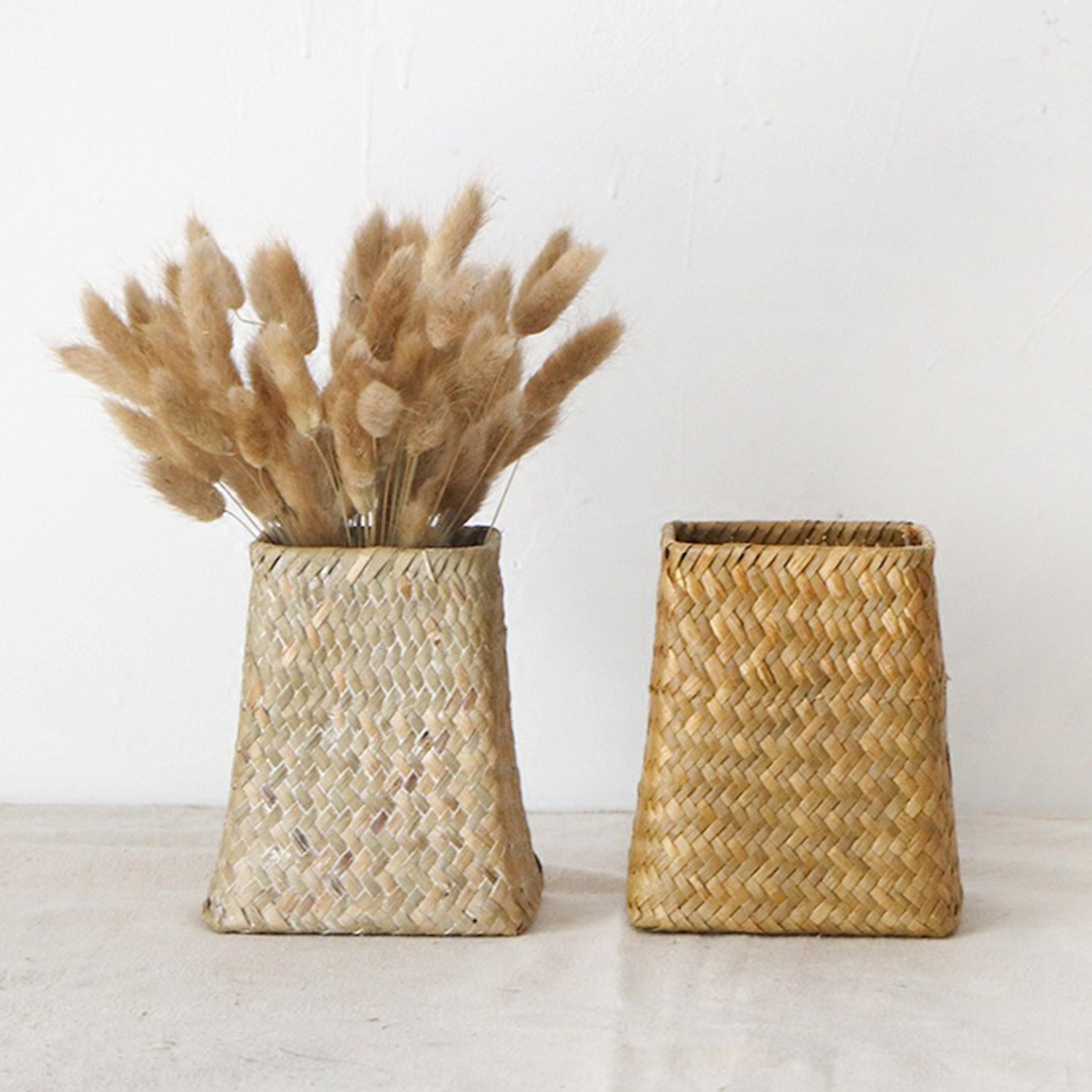 natural seaweed weave basket, pastoral rattan vase, bamboo weaving vases, floral arrangement, dried flower vase for home