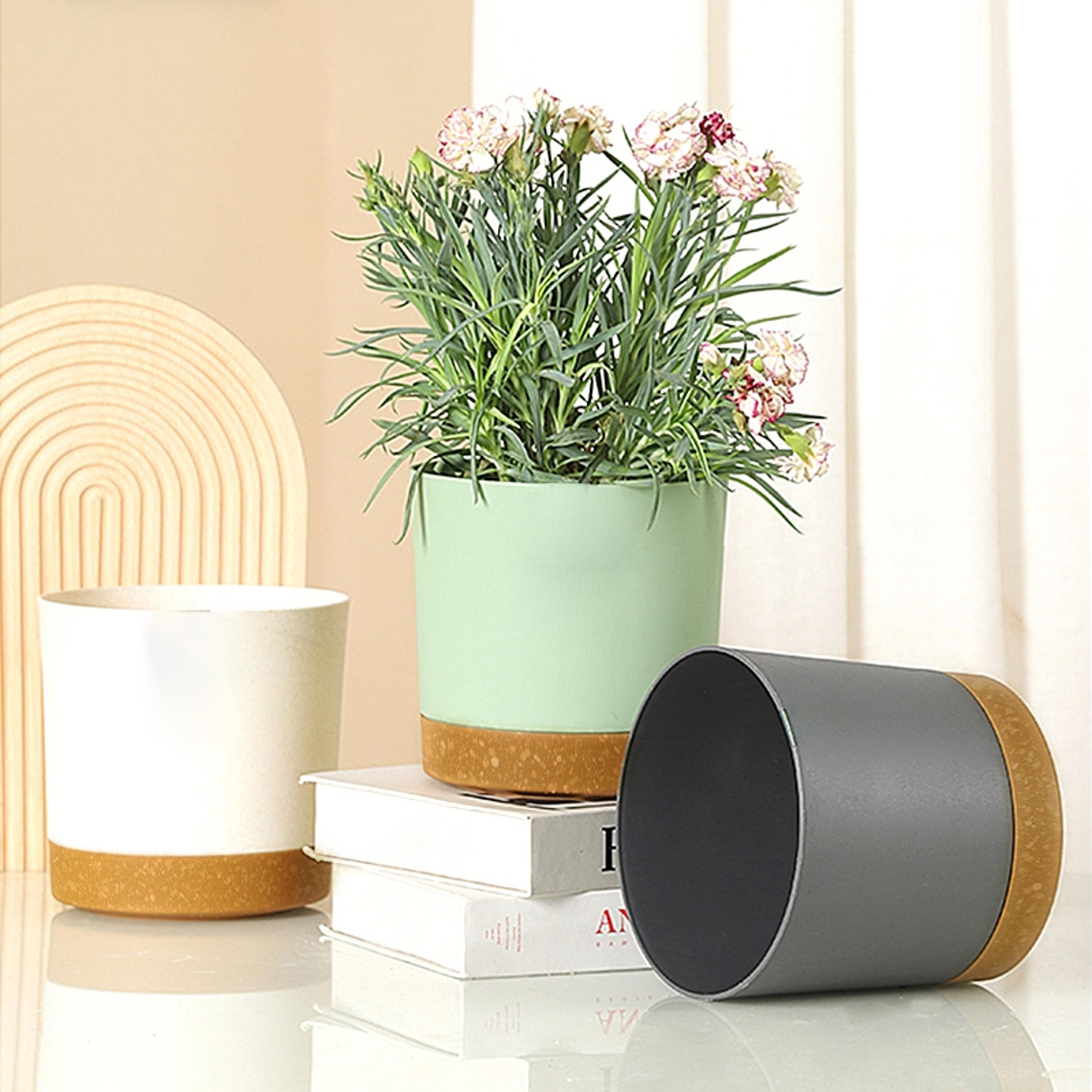 self watering plant pots, automatic plastic flowerpot, bottom watering planters with saucer for indoor outdoor plants