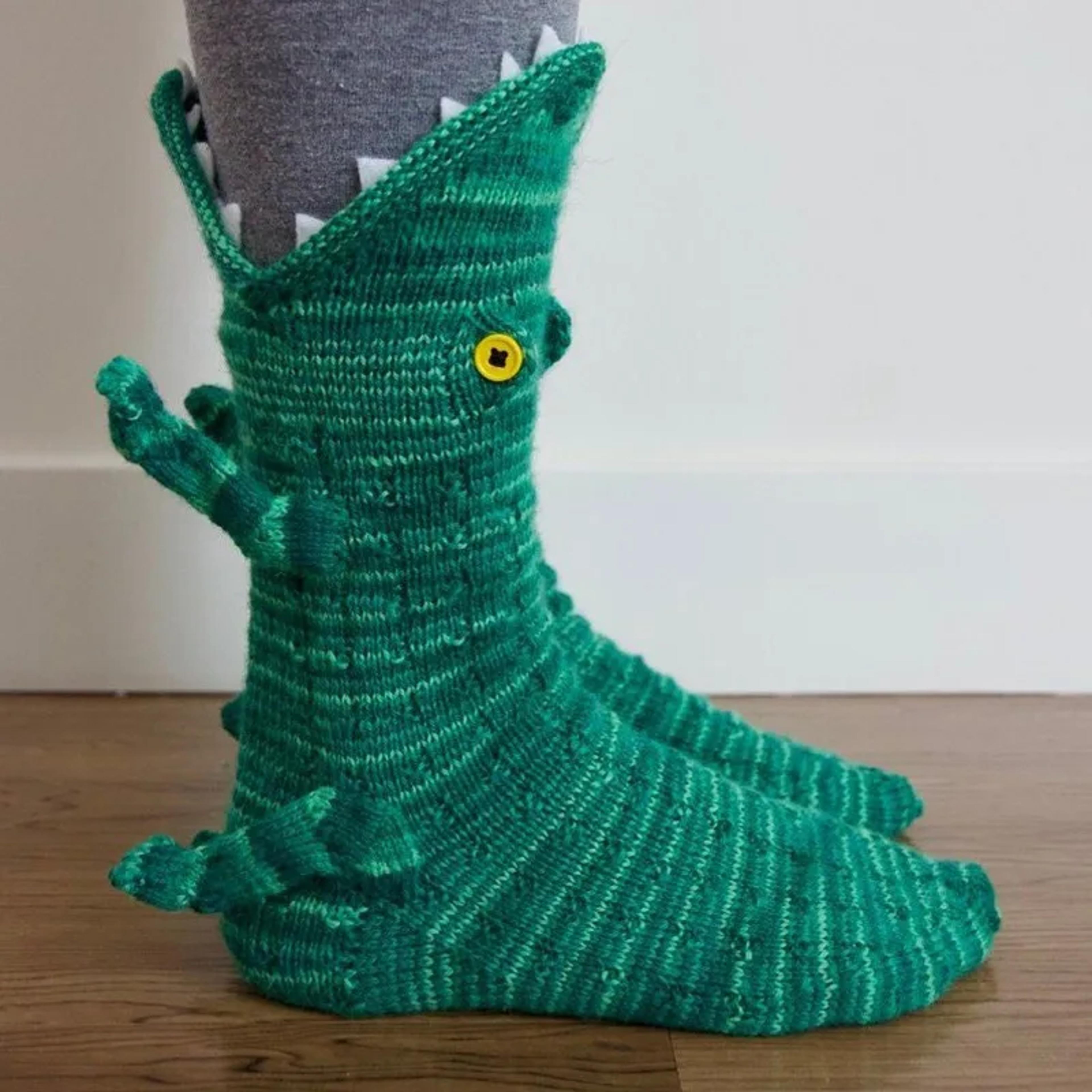 christmas socks, knitted crocodile socks, animal funny socks, holiday party supplies