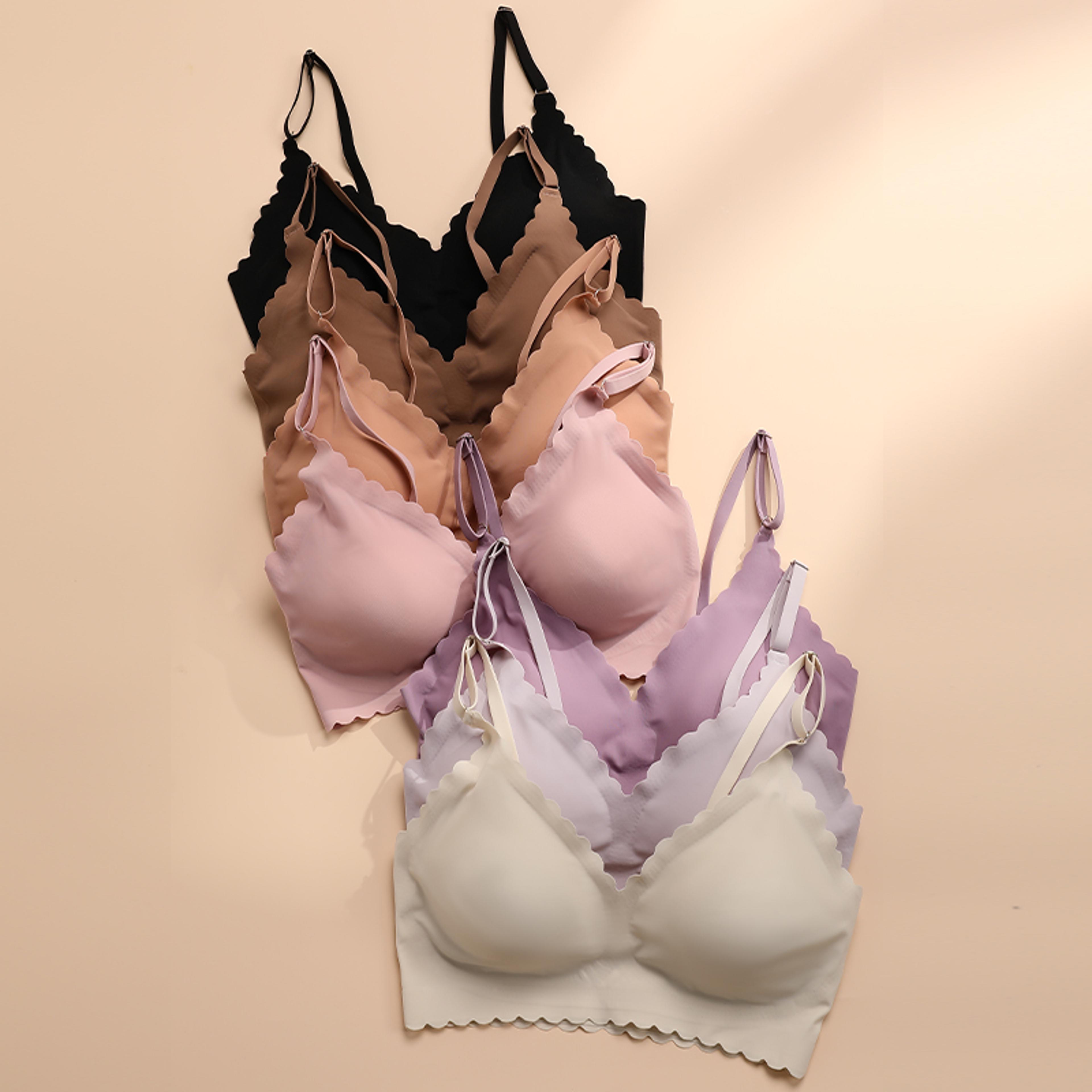 comfy bra wirefree, padded wavy edge, seamless yoga wear bra for women, laser cutting, invisible ladies bra