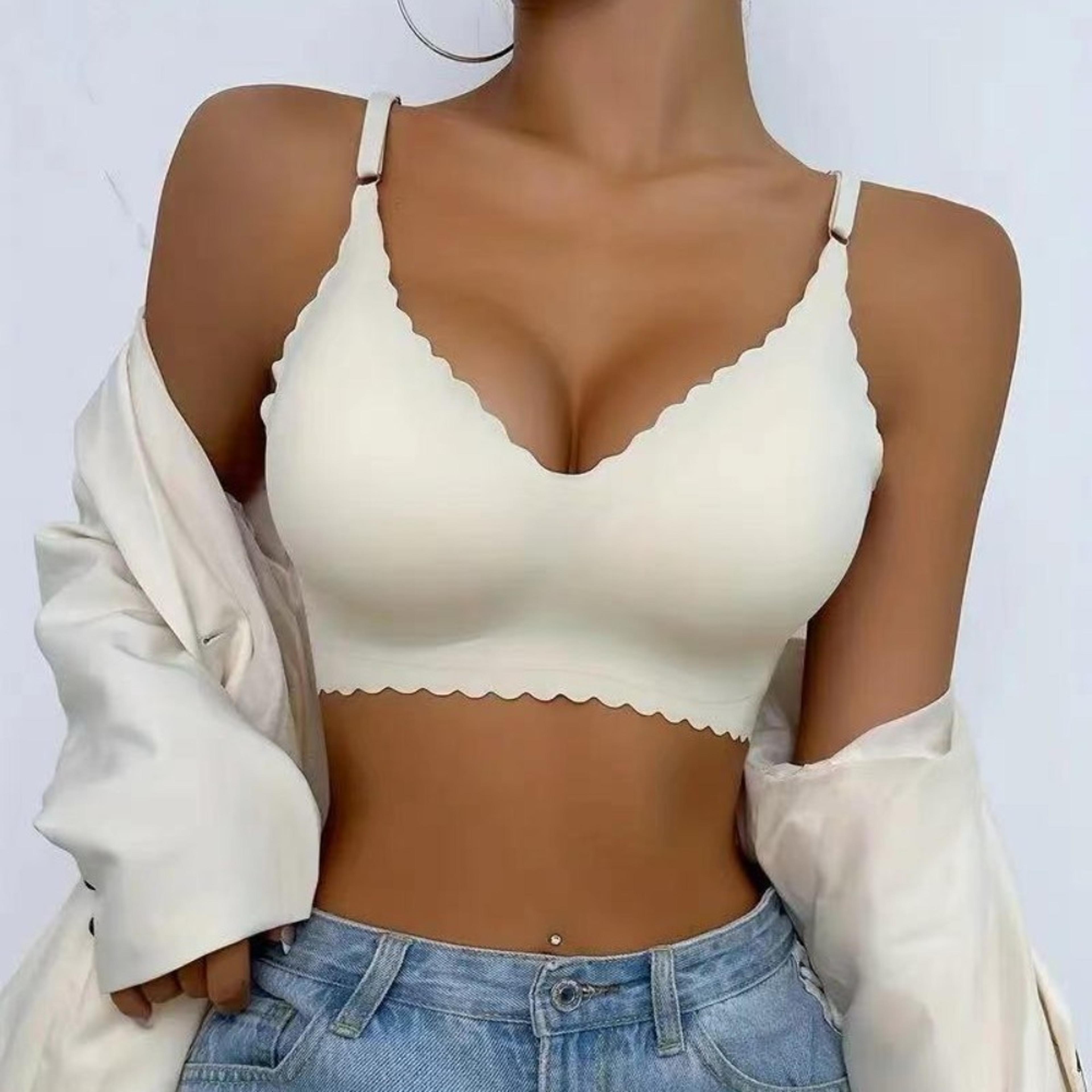 ice silk underwear, comfy bra wirefree padded, wavy edge invisible yoga wear ladies bra, seamless, breathable women bra