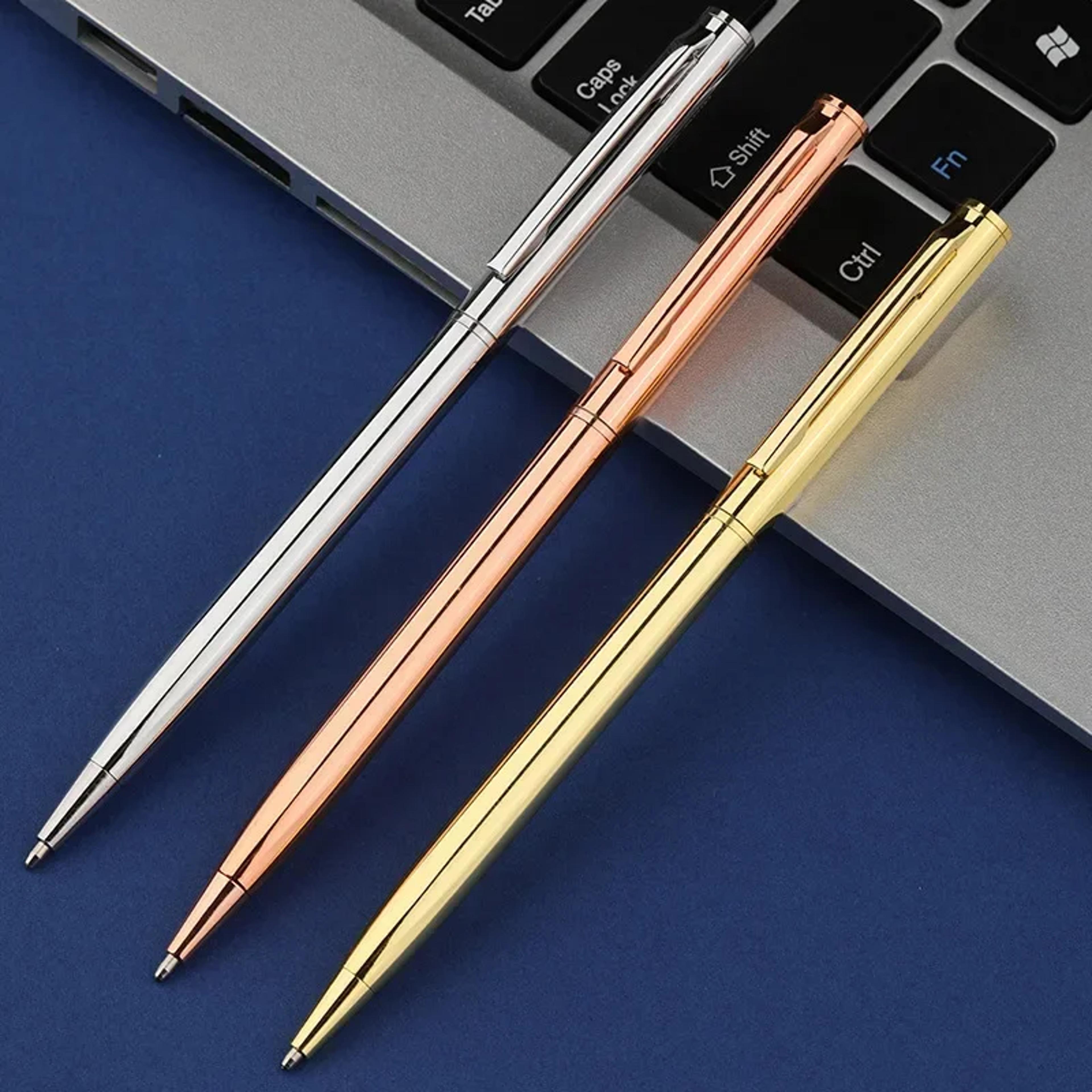 metal ballpoint pens rose gold, custom logo, engraved name, advertising lettering, school office supplies