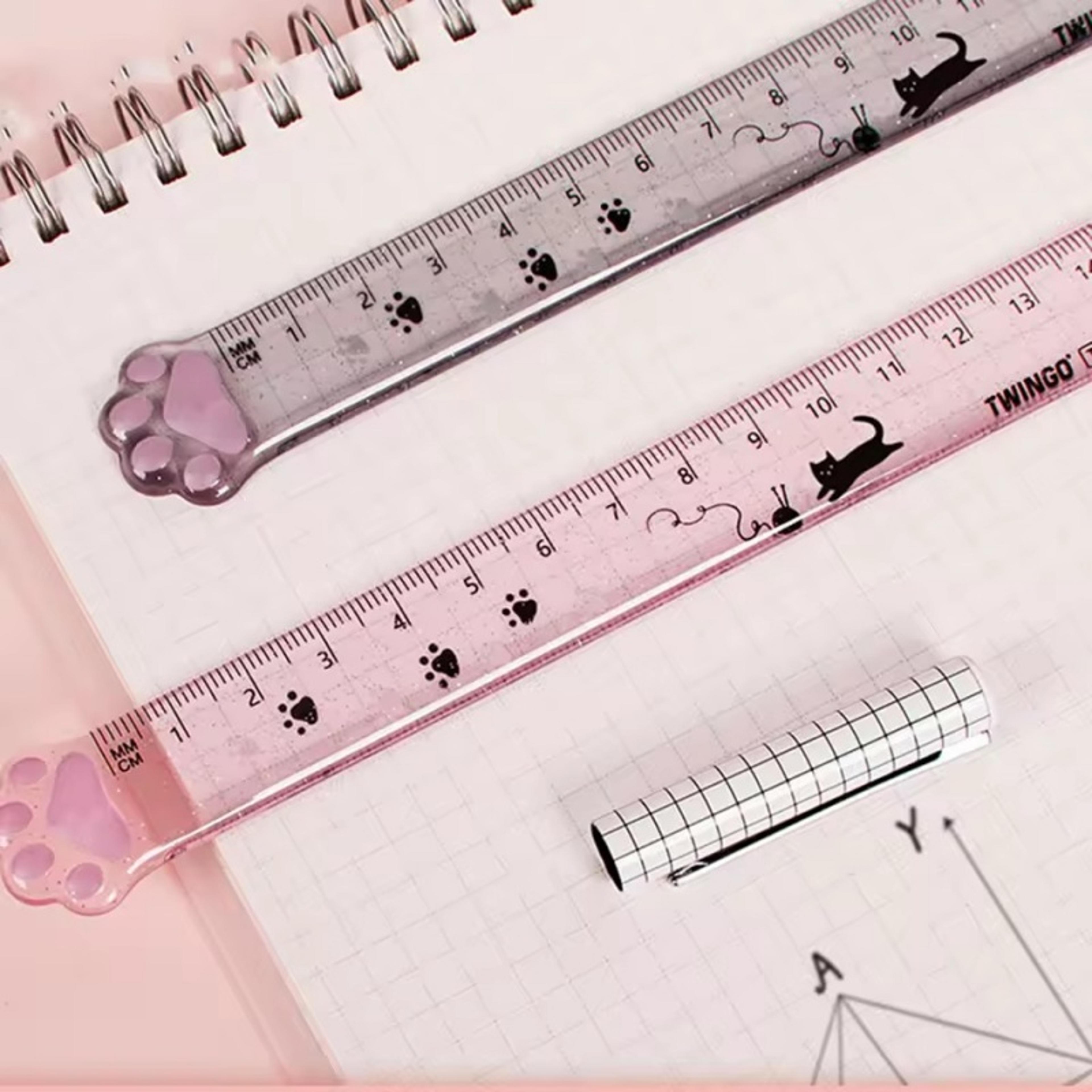 cute cat paw design straight ruler, measurement and drawing function, student office stationery supplies
