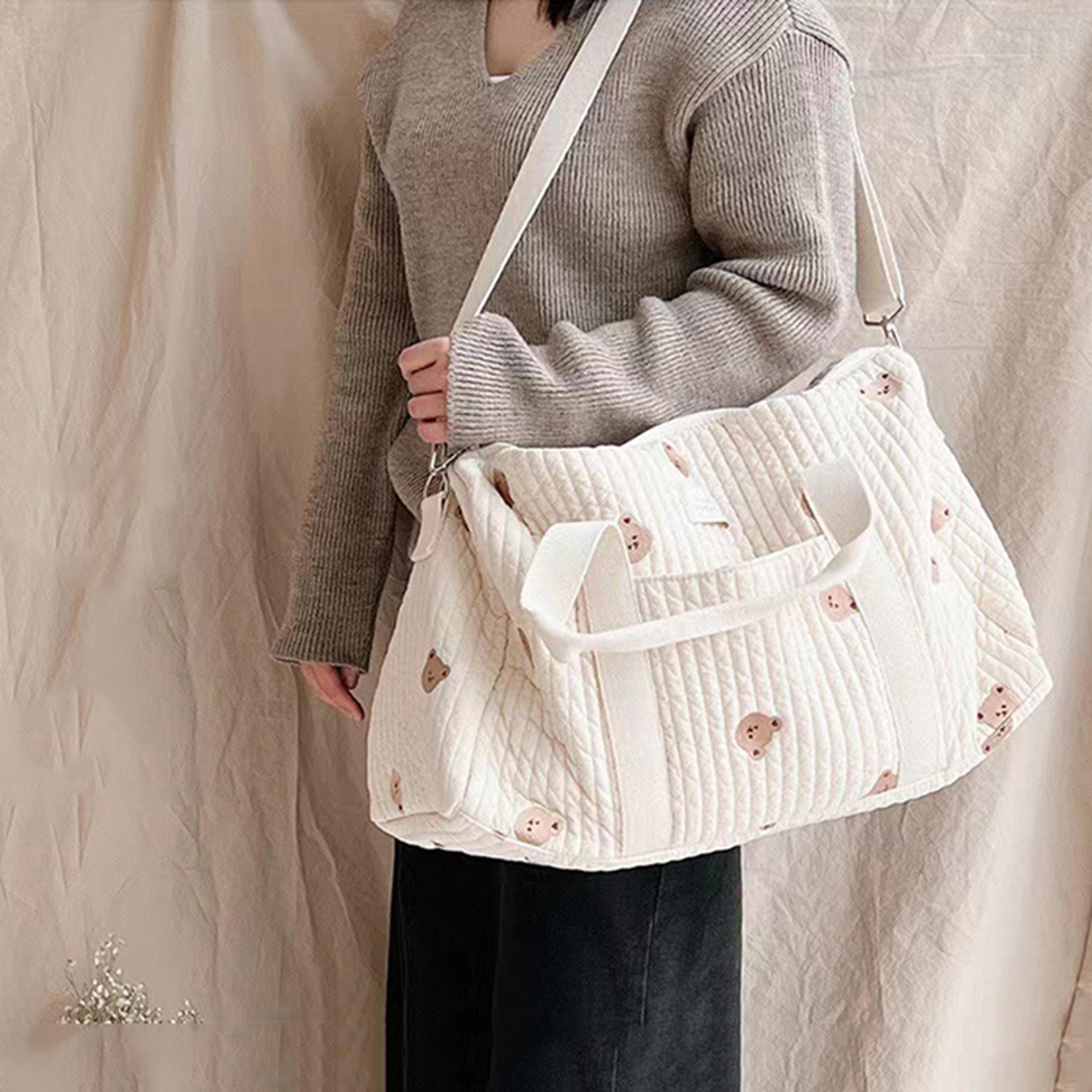 little bear embroidered handheld shoulder bag, cute cartoon large capacity, mommy bag for parent and child, ideal