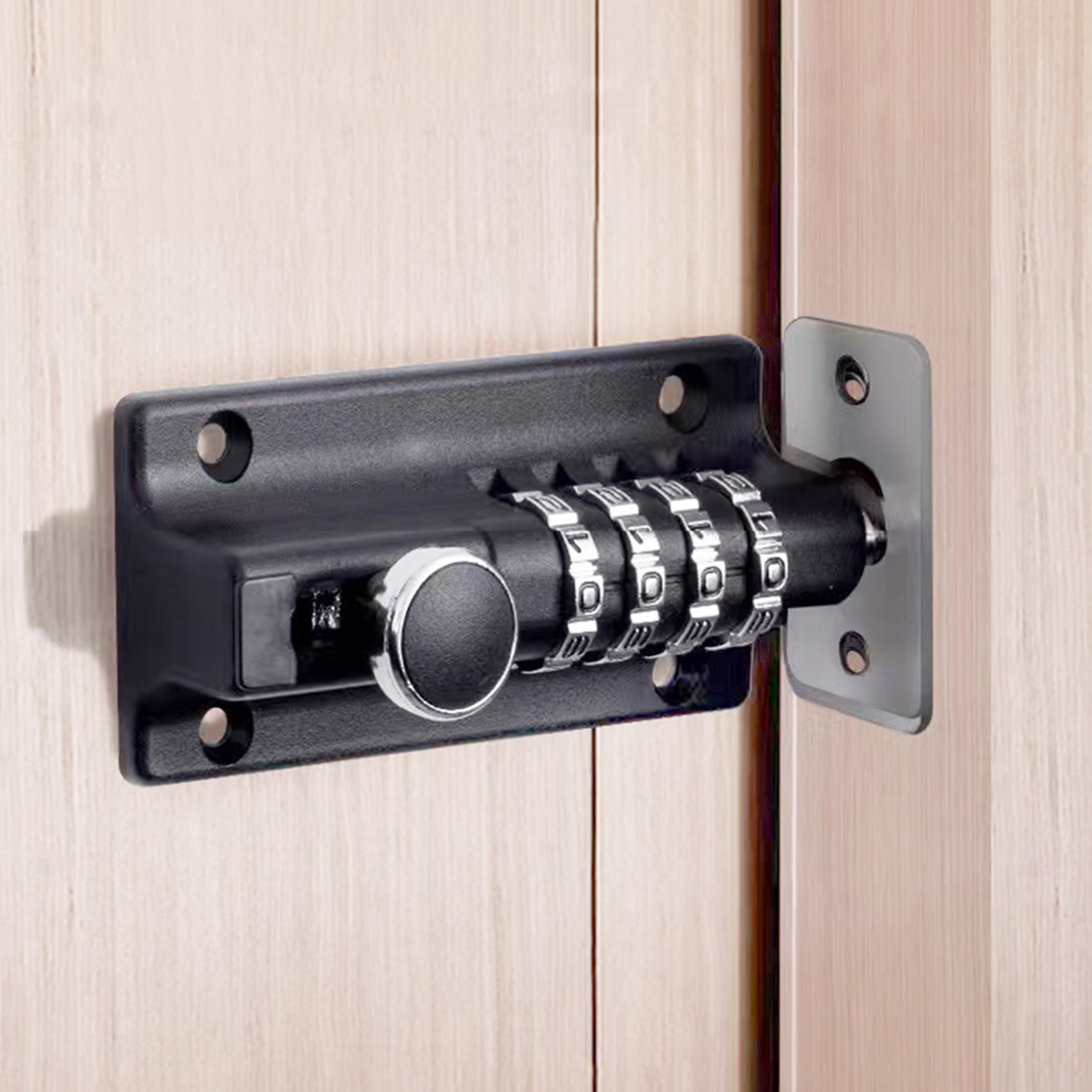 password lock, black silver bolt metal door latch, anti-theft safety combination digit padlock, outdoor home wood gate