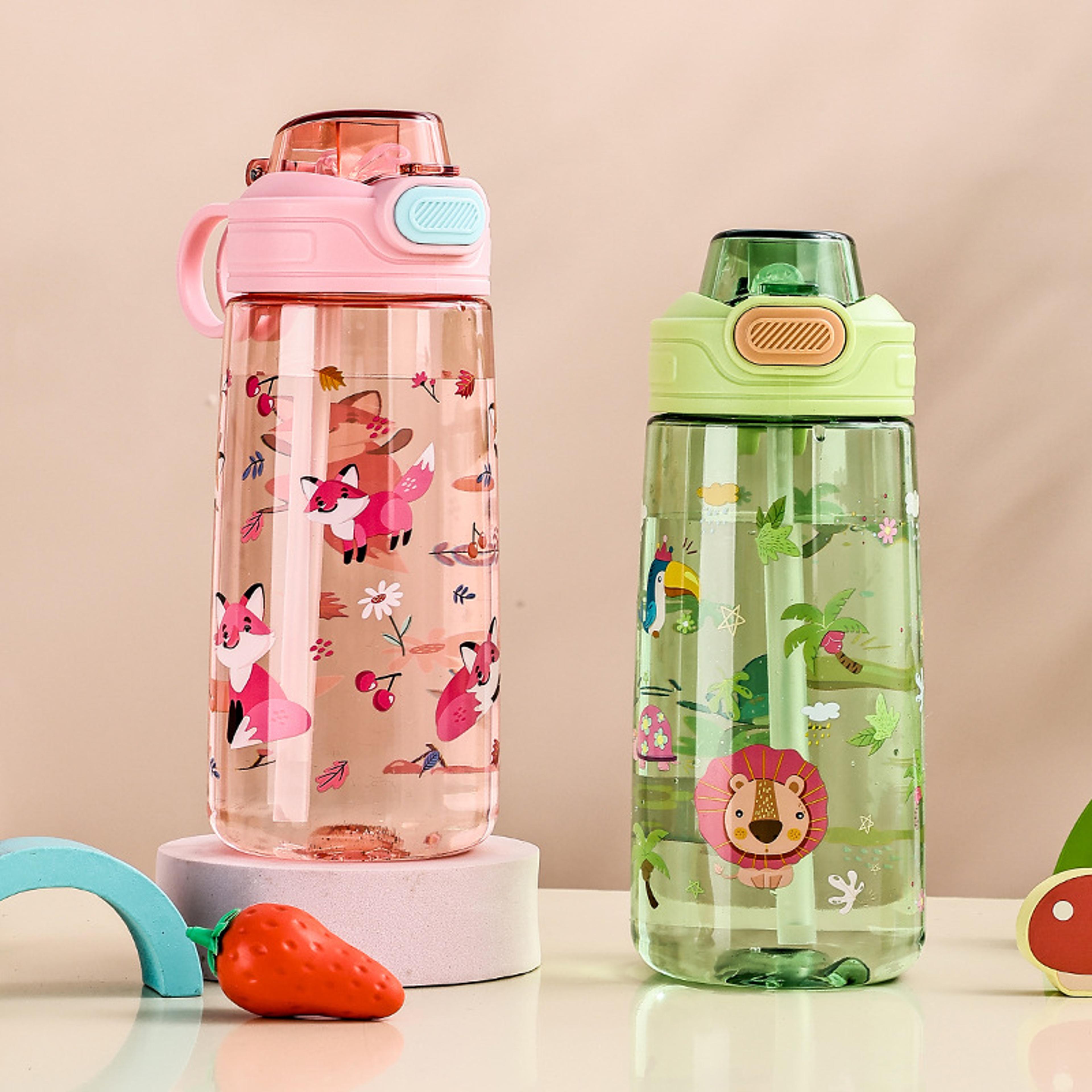 cute kids water bottle with straw, bpa-free, leakproof outdoor portable children's school cup, eco-friendly design