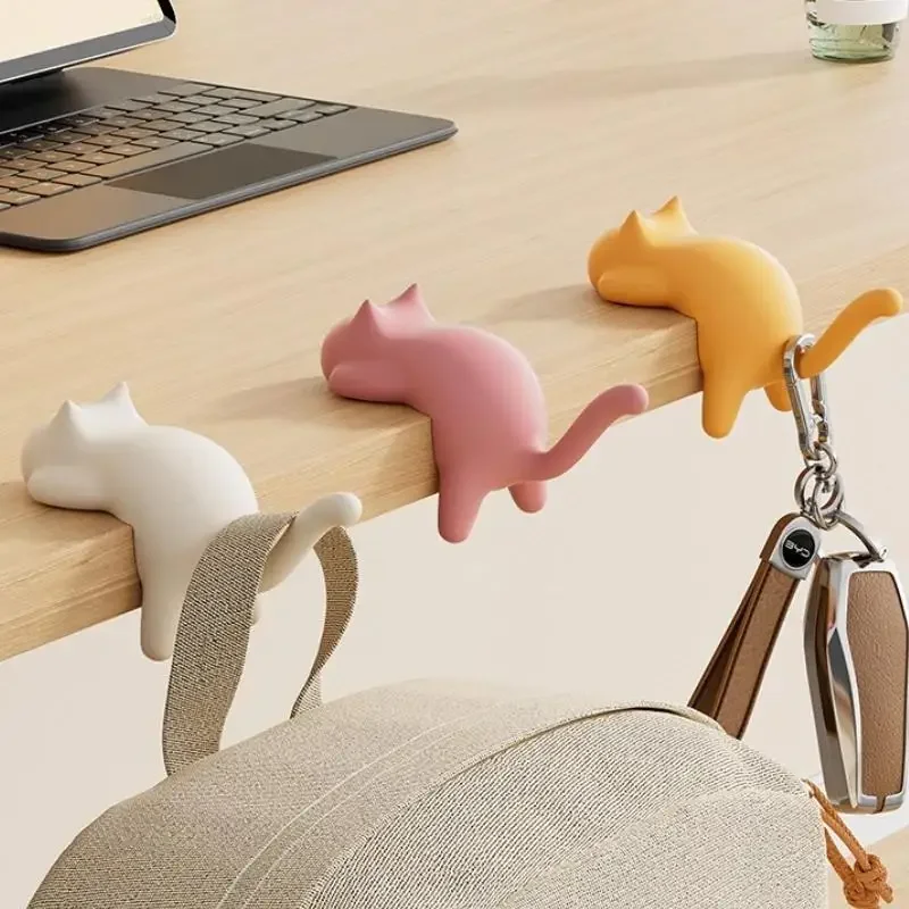 cat shaped desktop backpack hook, multifunctional key hook for students, strong load-bearing, no punching no marks