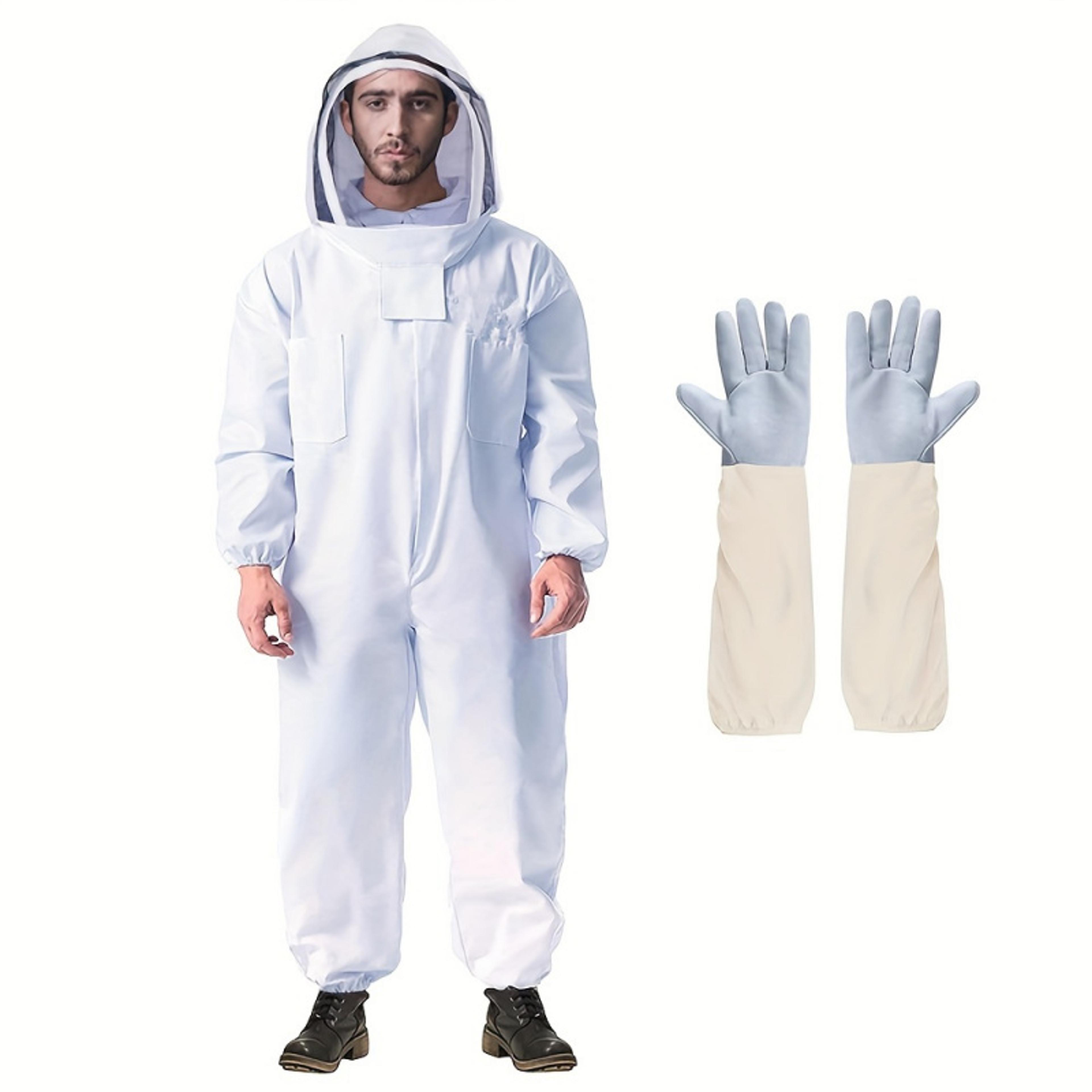 professional beekeeper suit, ventilated veil hood, sting-proof gloves, comfortable protective gear