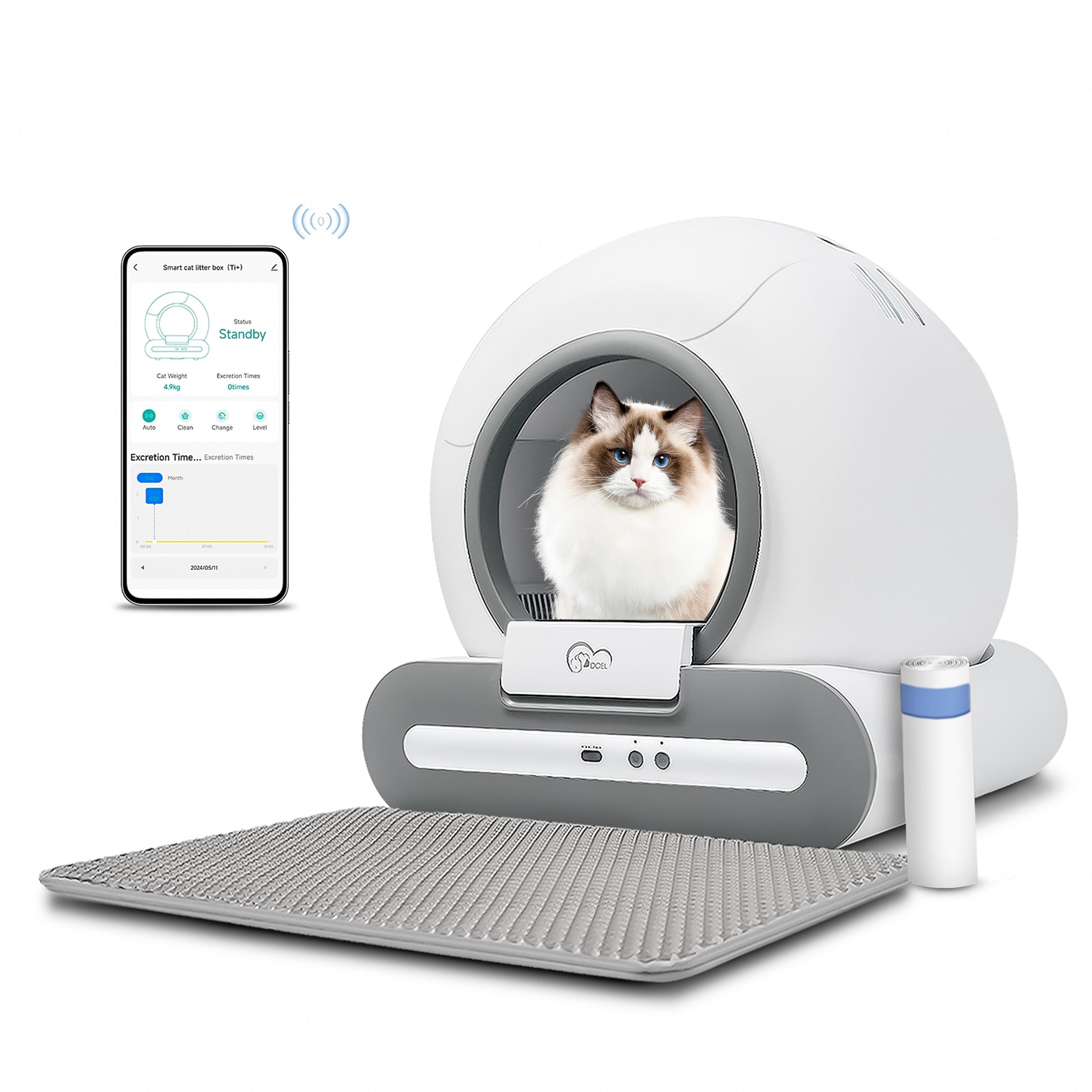 automatic cat litter box self cleaning with app control, smart cat toilet for multiple large cats, cat litter mat easy