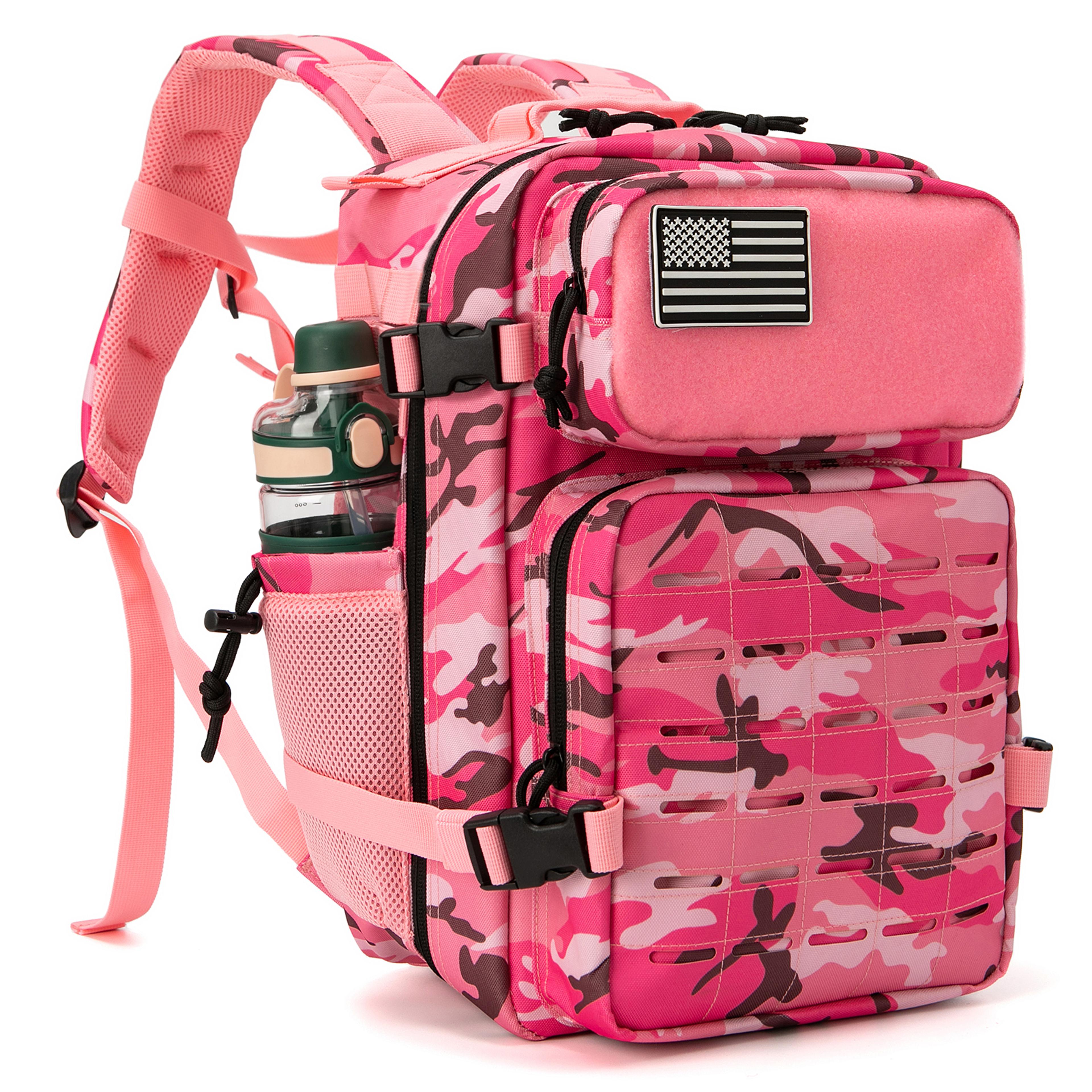 tactical backpack for women and men, outdoor hiking daypack, laser cut molle gym rucksack, school bag, dual cup holder