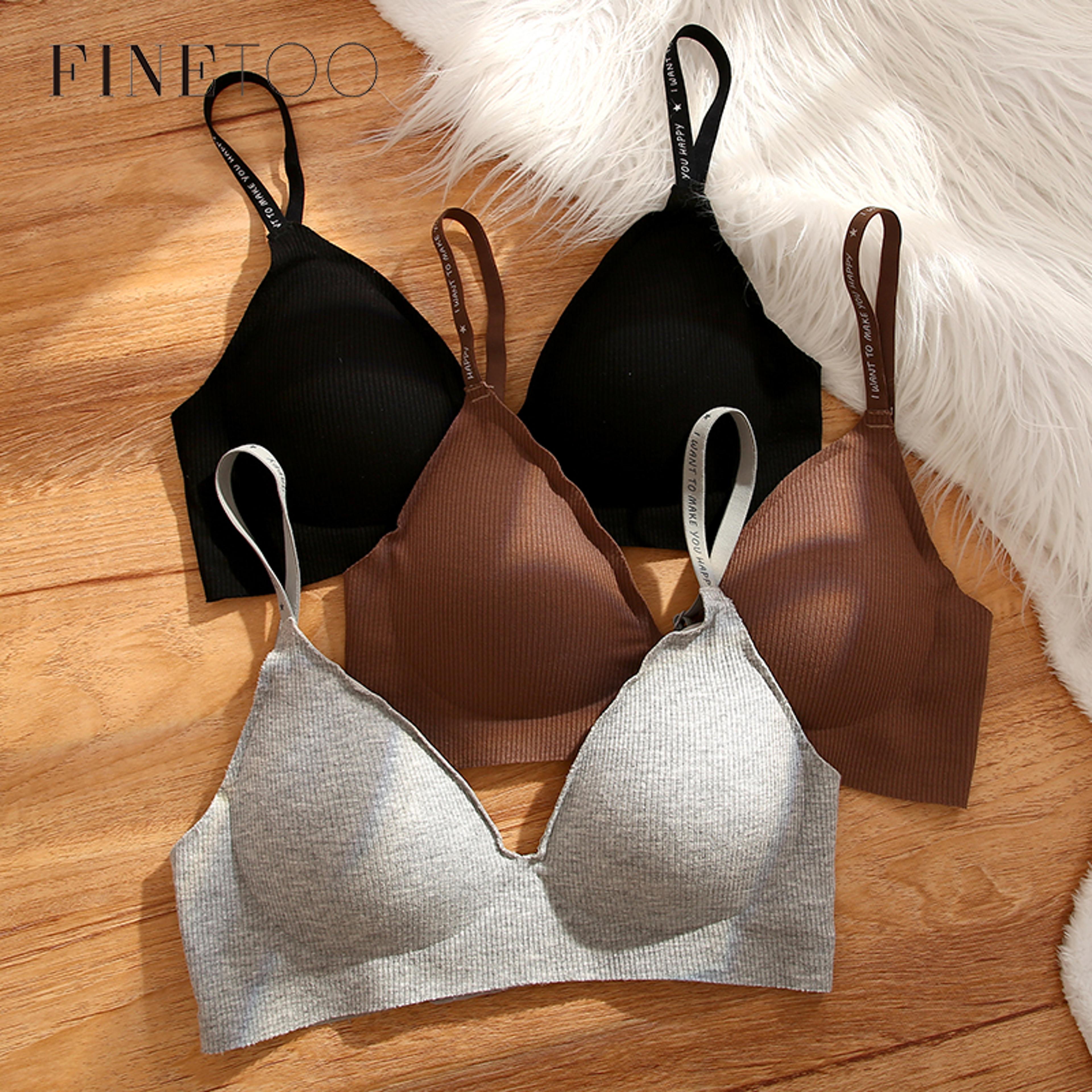 finetoo women wireless bra, deep v padded bralette, trendy stripe knitting bras, sexy ladies brassiere, solid underwear