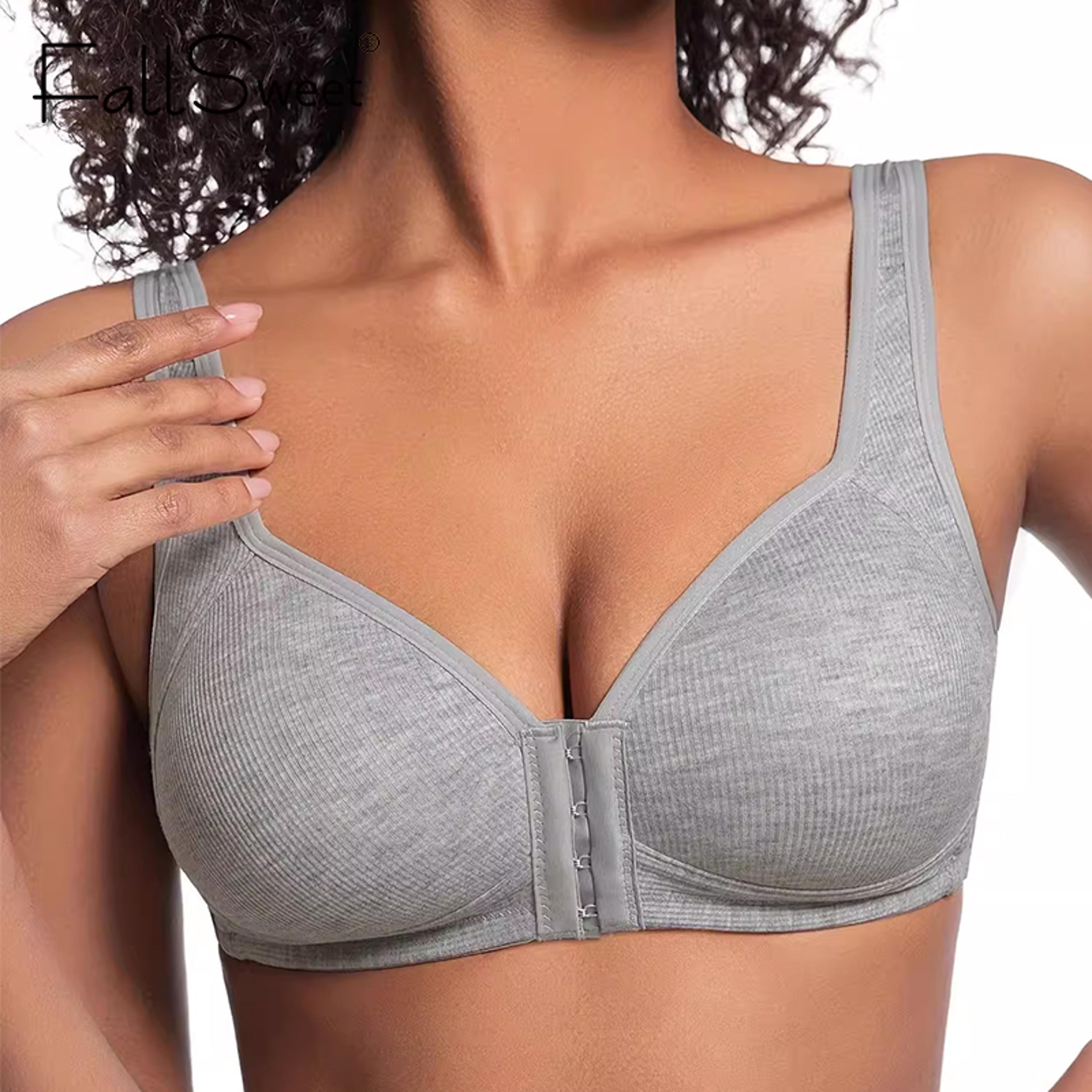 fallsweet wire-free front closure bra for women seamless full coverage bra fixed cups large size comfort underwear mom lingeries
