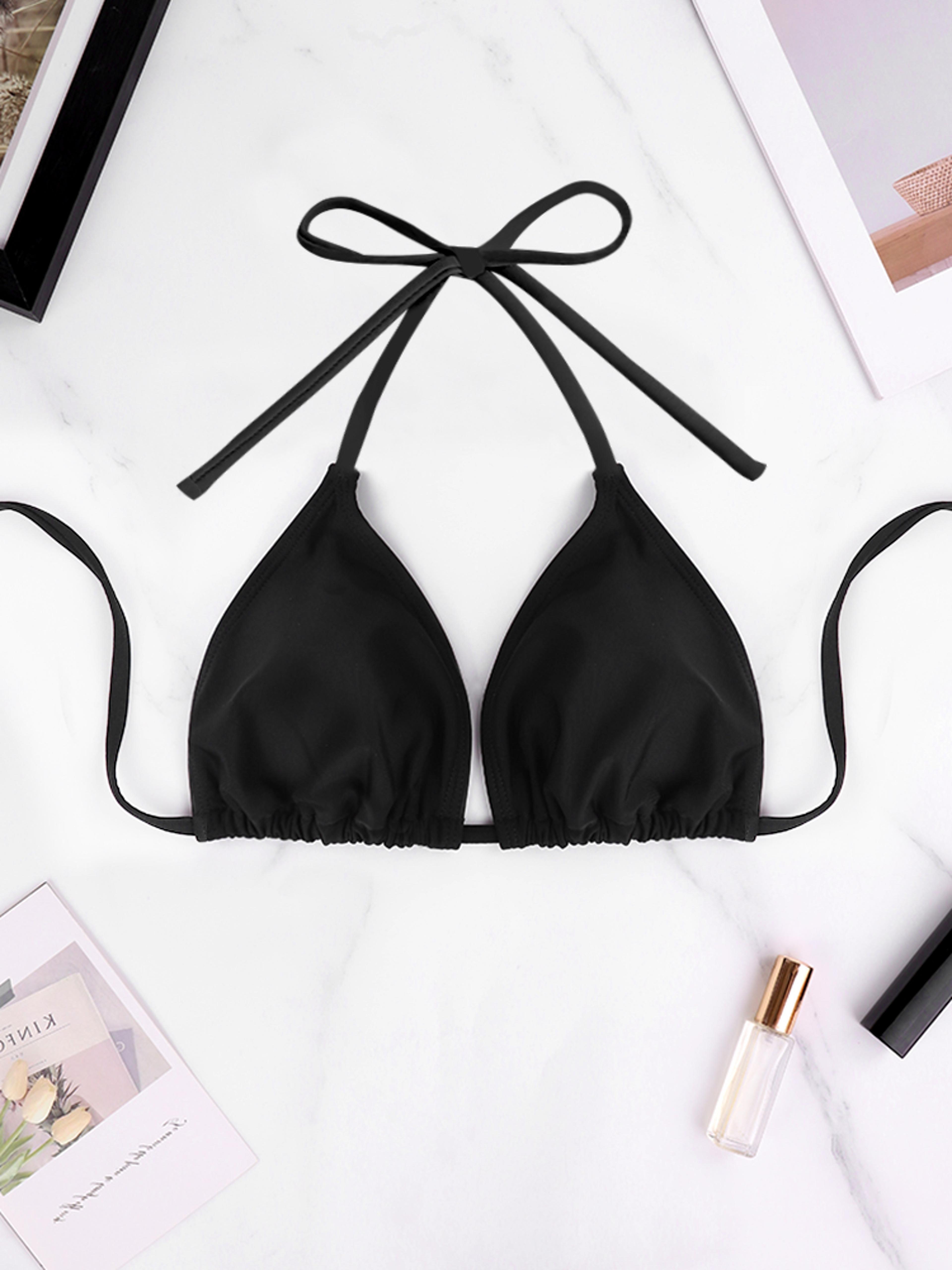 women's sexy bikini top bra swimsuit, summer beach style solid color hanging neck, bareback strap swimsuit bra for women