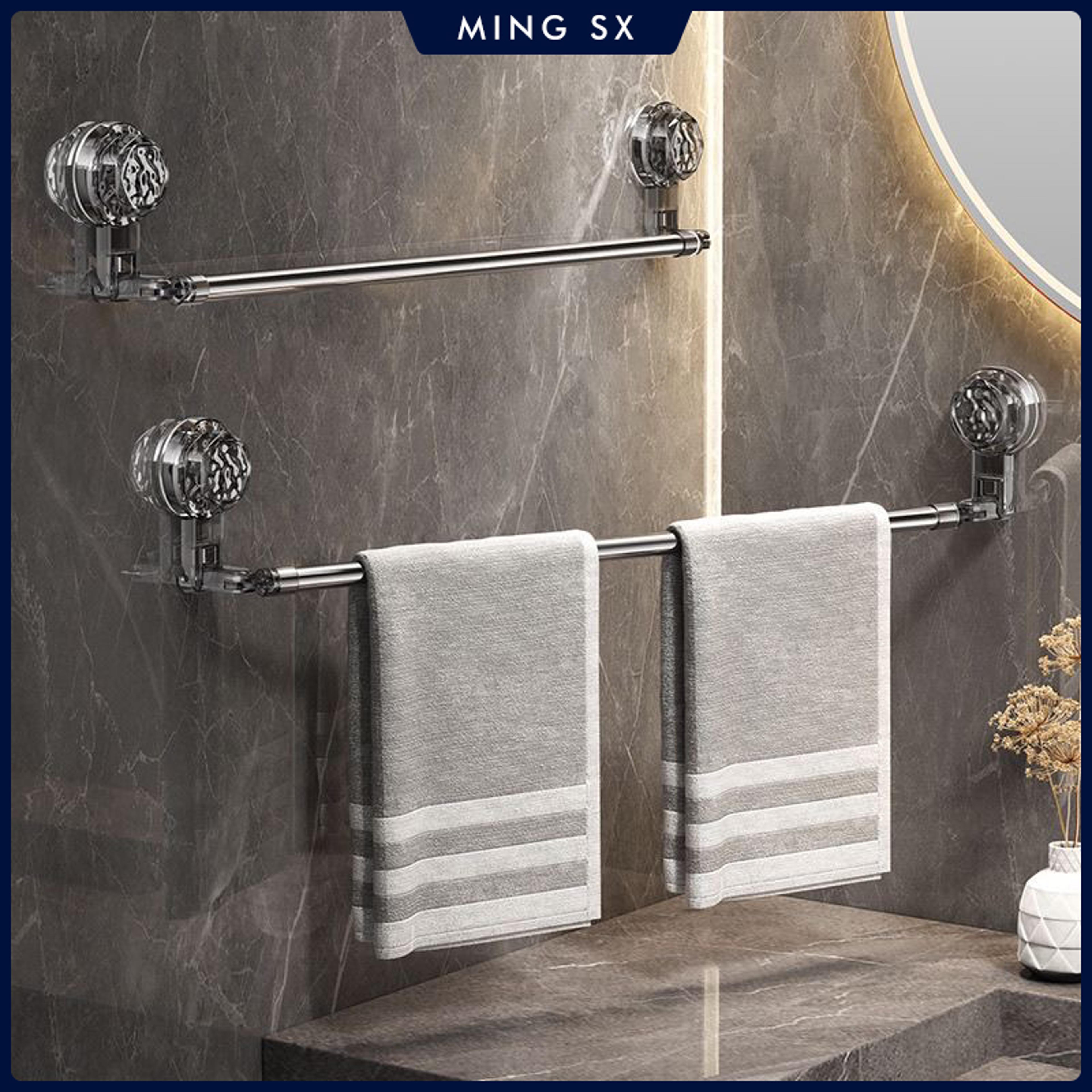 suction cup wall towel rack, no driling, single rod retractable towel rack, self-adhesive storage rack, kitchen bathroom