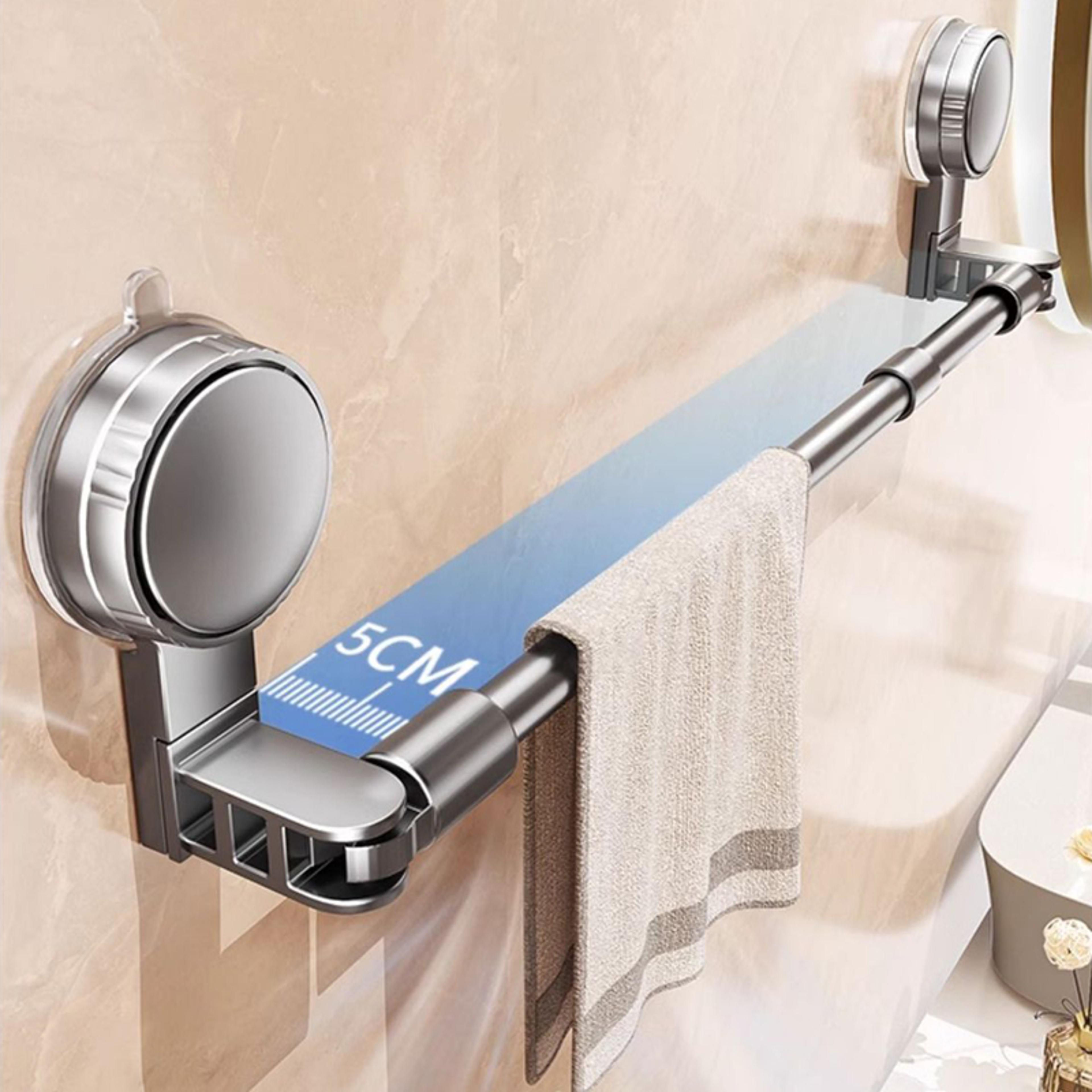 bathroom suction cup wall towel holder, no-punching retractable towel rack, robe coat organizer shelf