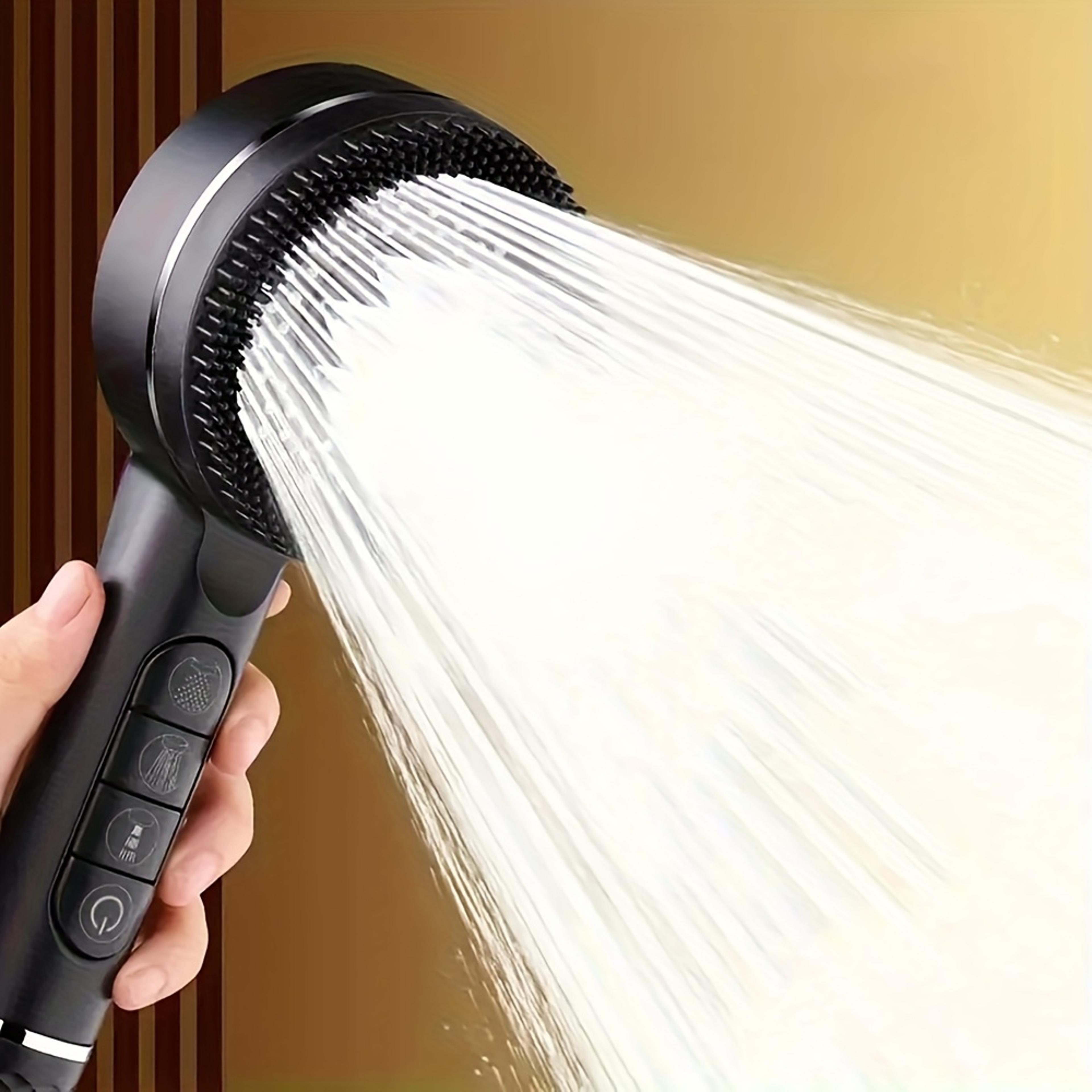 self-cleaning shower head with silicone brush, high pressure abs showerhead with one-key stop water massage, filter