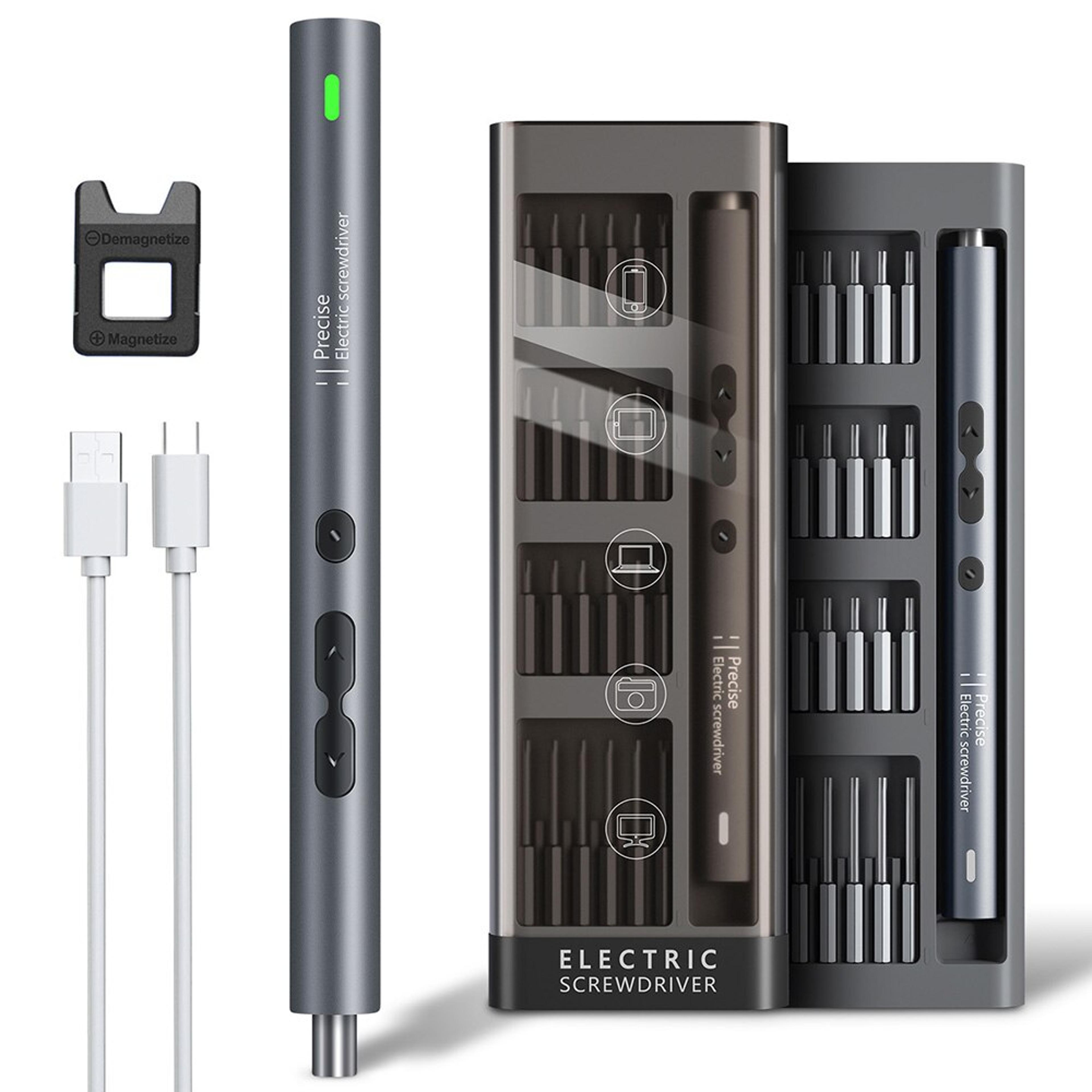 electric screwdriver precision set, power tool kit, rechargeable wireless, cordless magnetic bits for home repair house