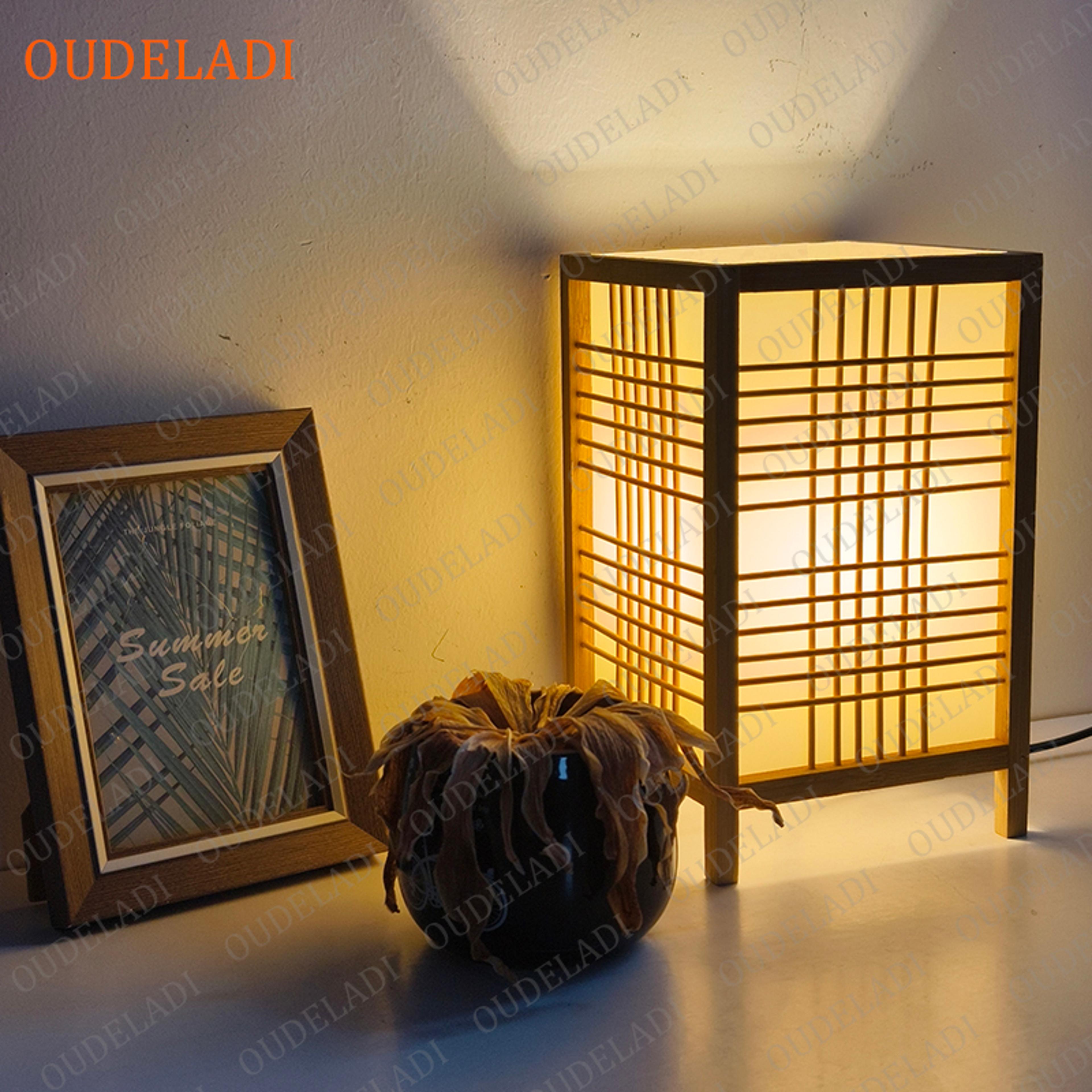 bedroom warm bedside lamp, zen tea room lamp, tatami decor, wood table lamps, living room bamboo art desk light