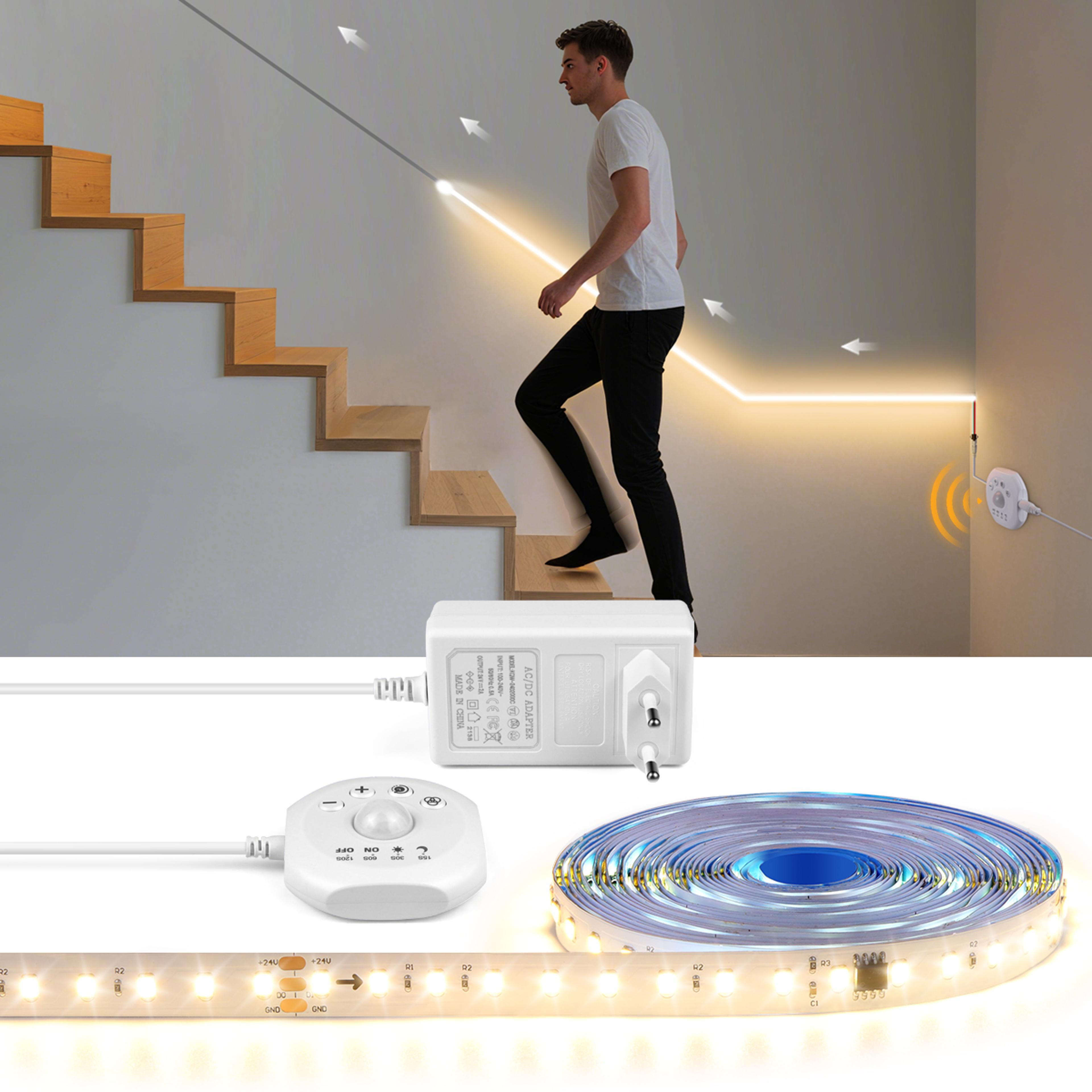 motion sensor led stairs night light, addressable chasing strip for room, staircase corridor entrance lamp decor