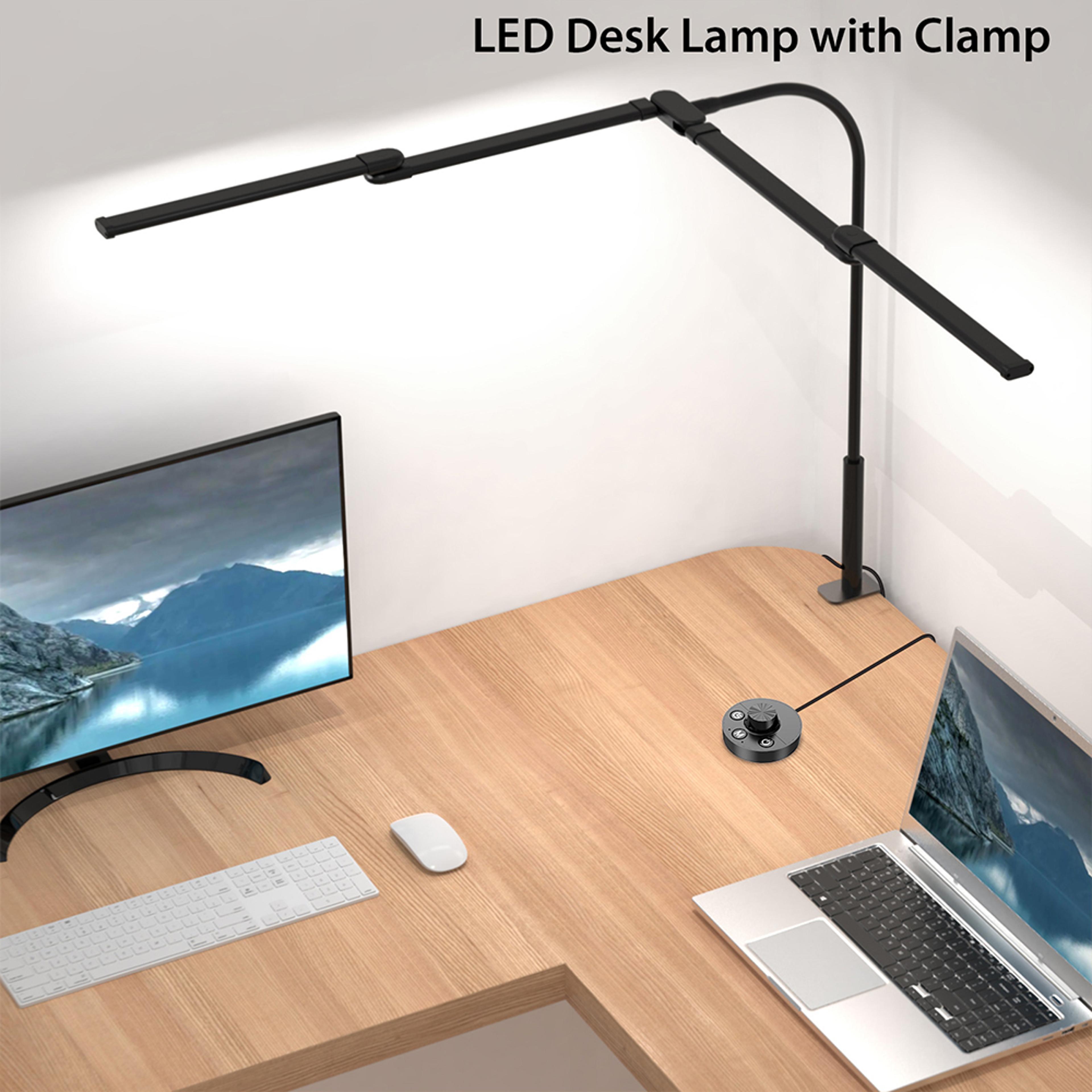 led desk lamp with clamp, architect desk lamp for home office, ultra bright, auto dimming pc light, stepless dimming