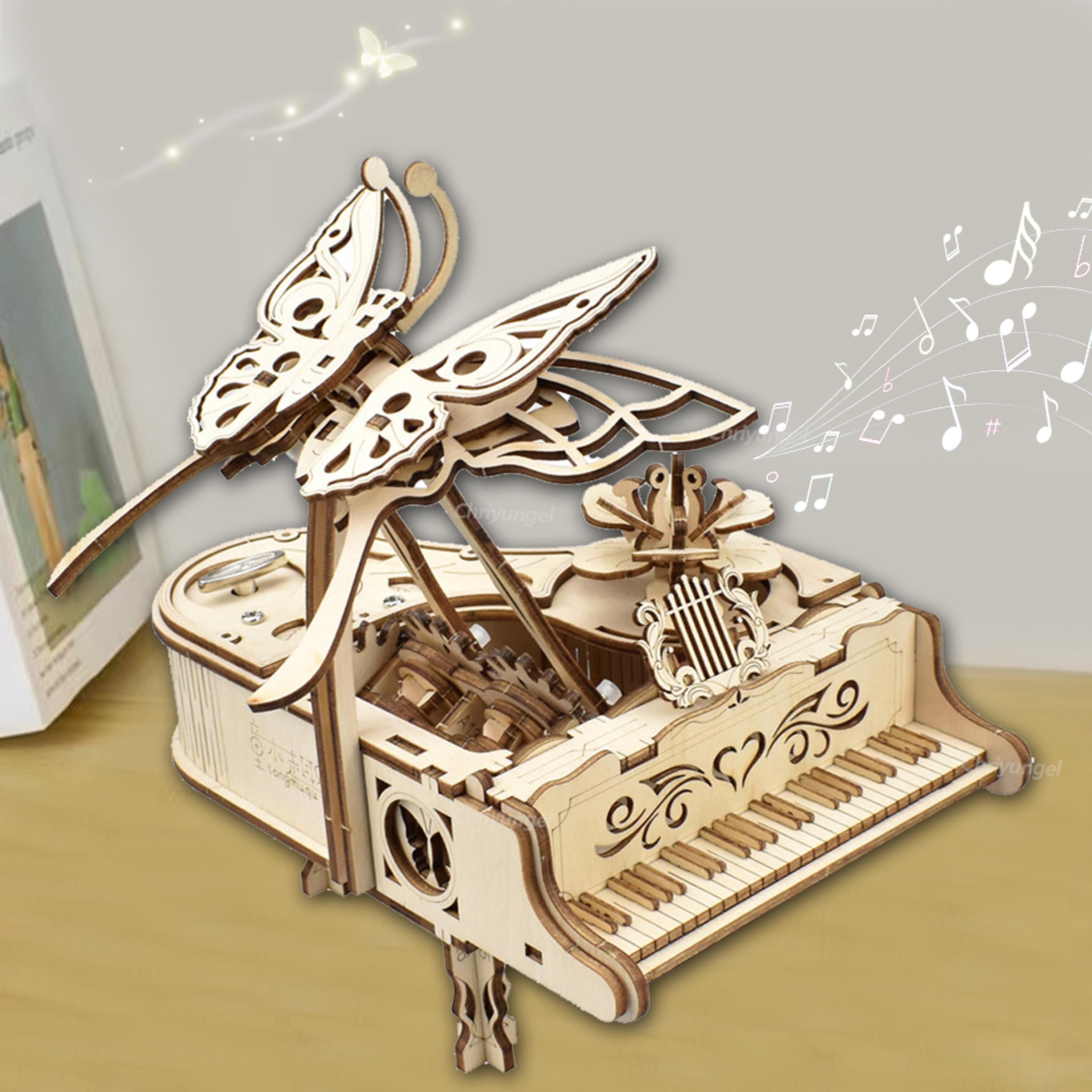 wooden puzzle music box piano model kit, diy assembly musical instrument building kits, home decor crafts gift for adult