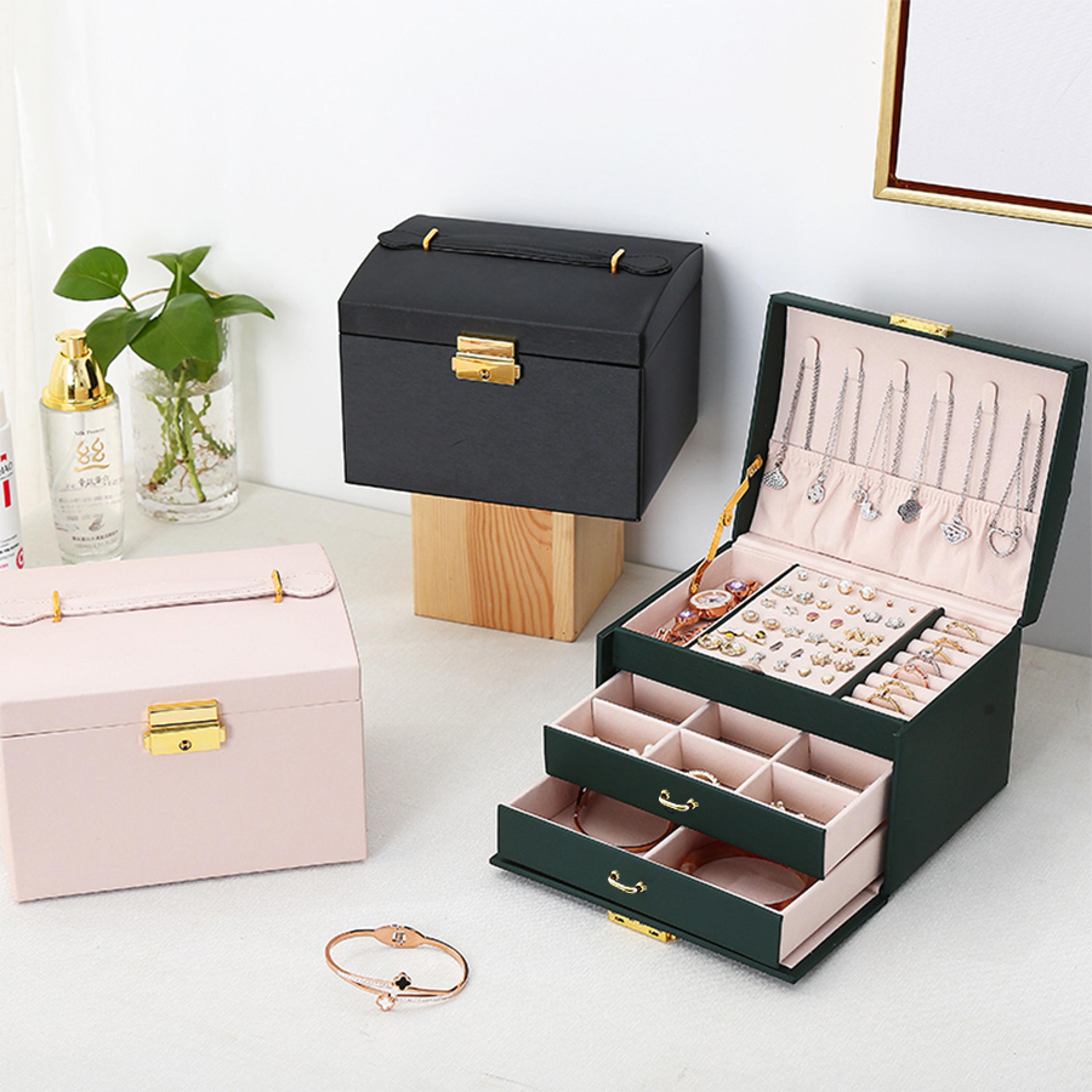 lock arch three-layer jewelry box, jewelry storage box for all jewelry types
