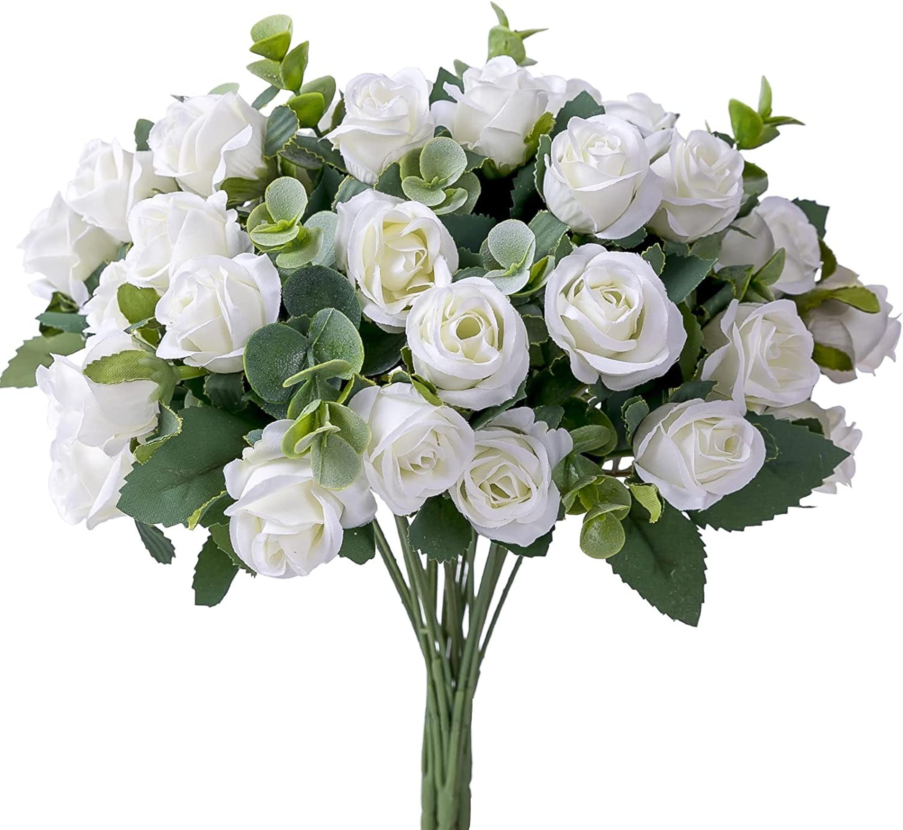 10 heads artificial flower silk rose, white eucalyptus leave, peony bouquet for wedding table, party vase, home decor
