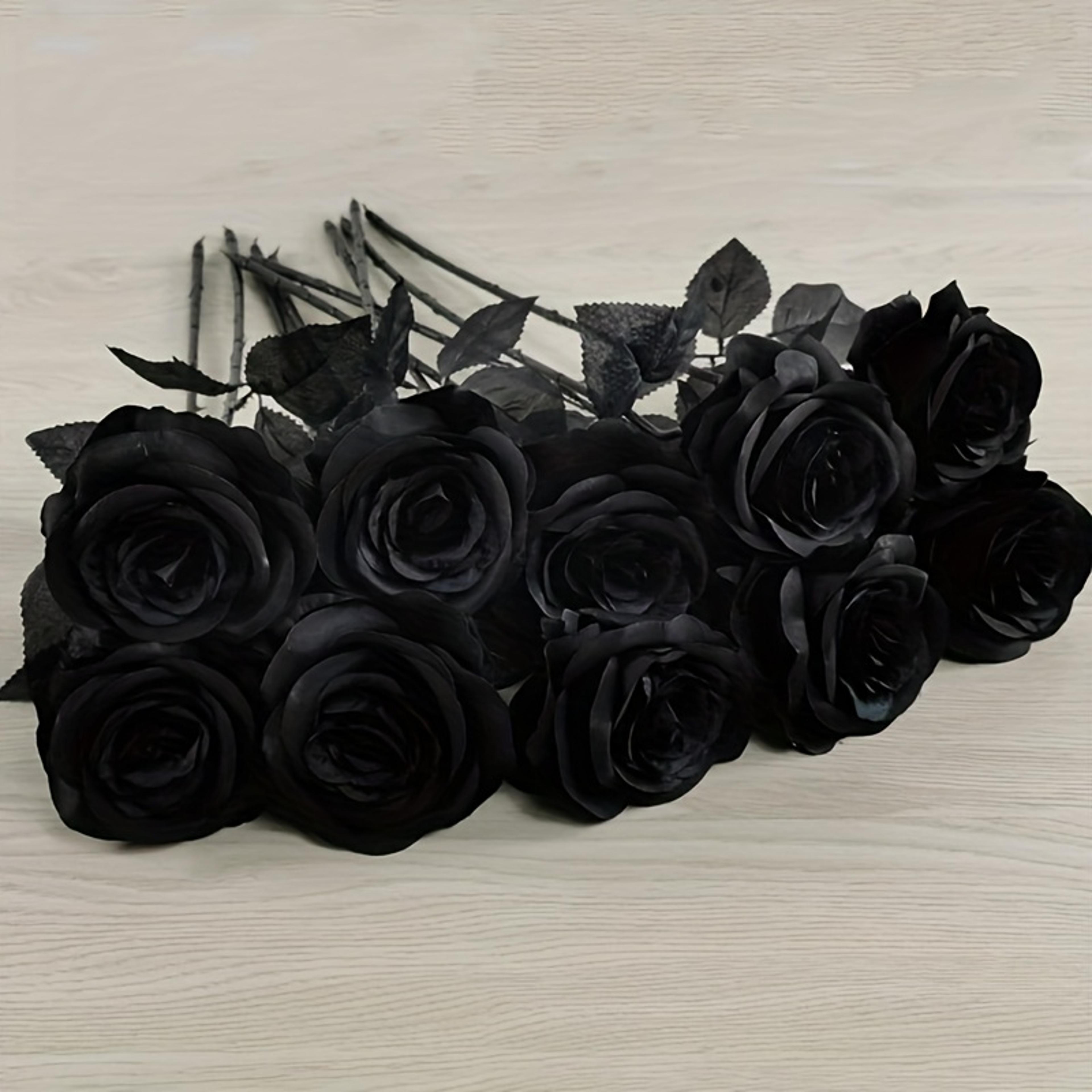 artificial black roses fake flowers, long stem for halloween, wedding party, tabletop home decor