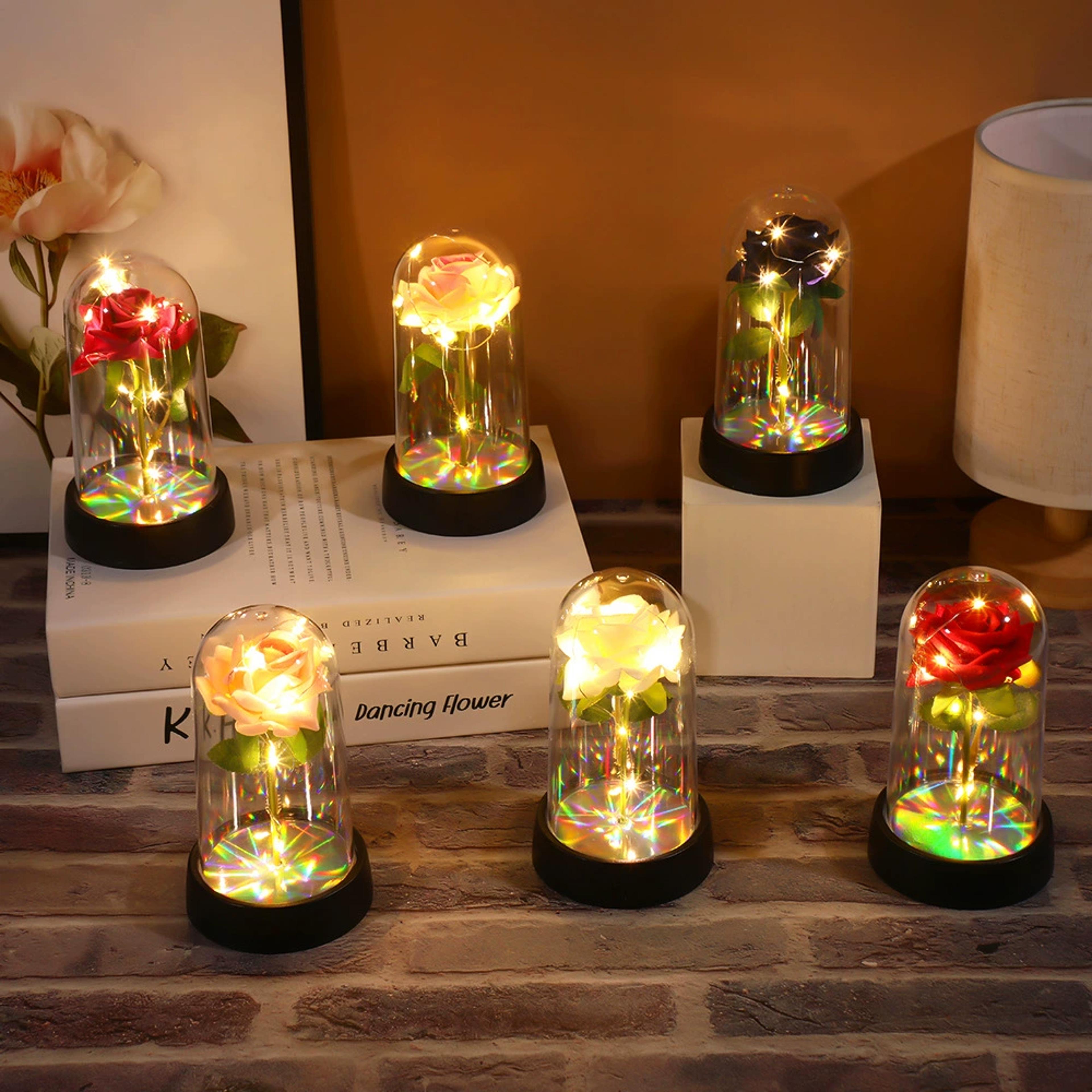 red rose artificial flowers, creative valentine's day gift, led light up galaxy rose in glass cover for mothers day