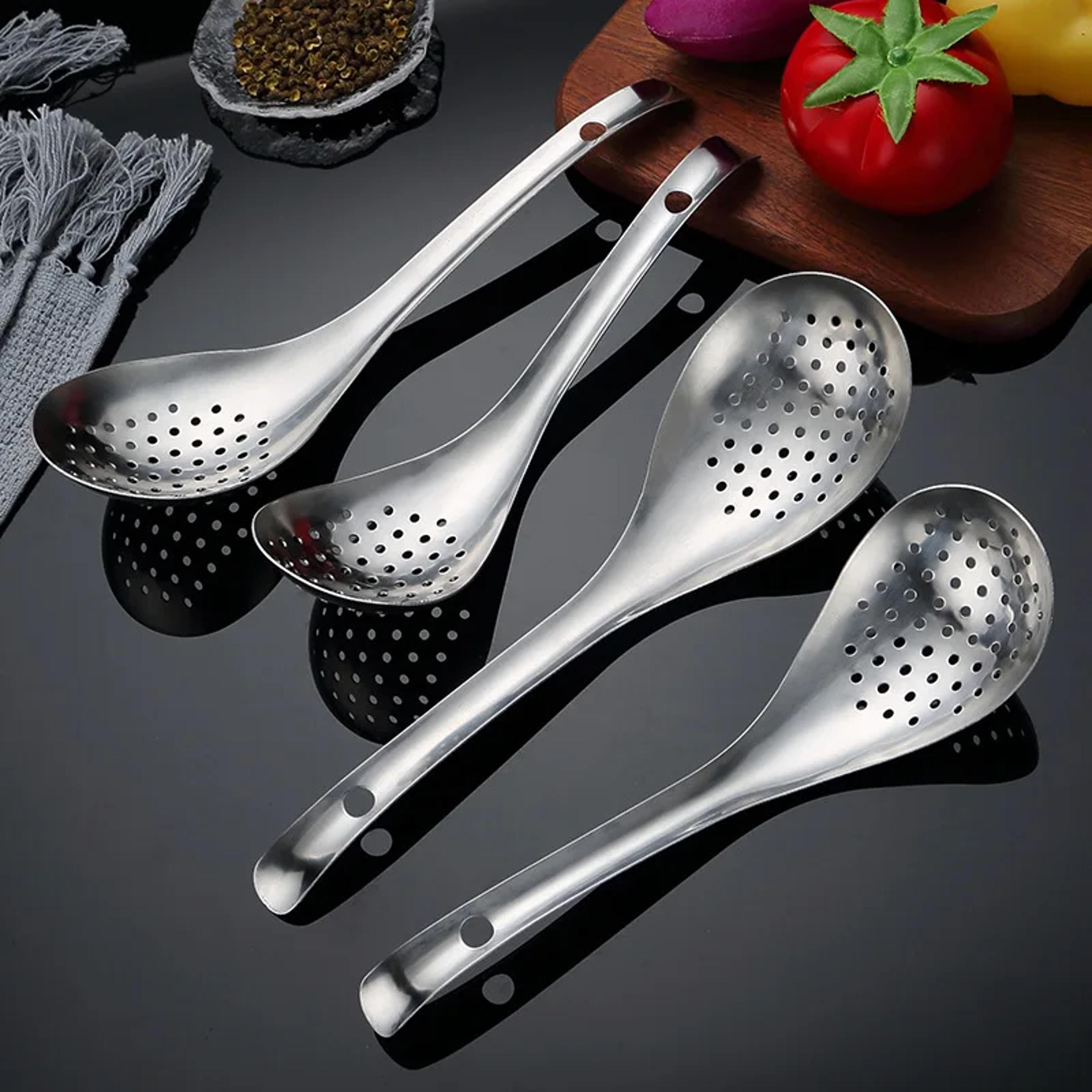 stainless steel strainer spoon, kitchen colander spoon, spoon filter strainer, perforated skimmer colander, food scoop