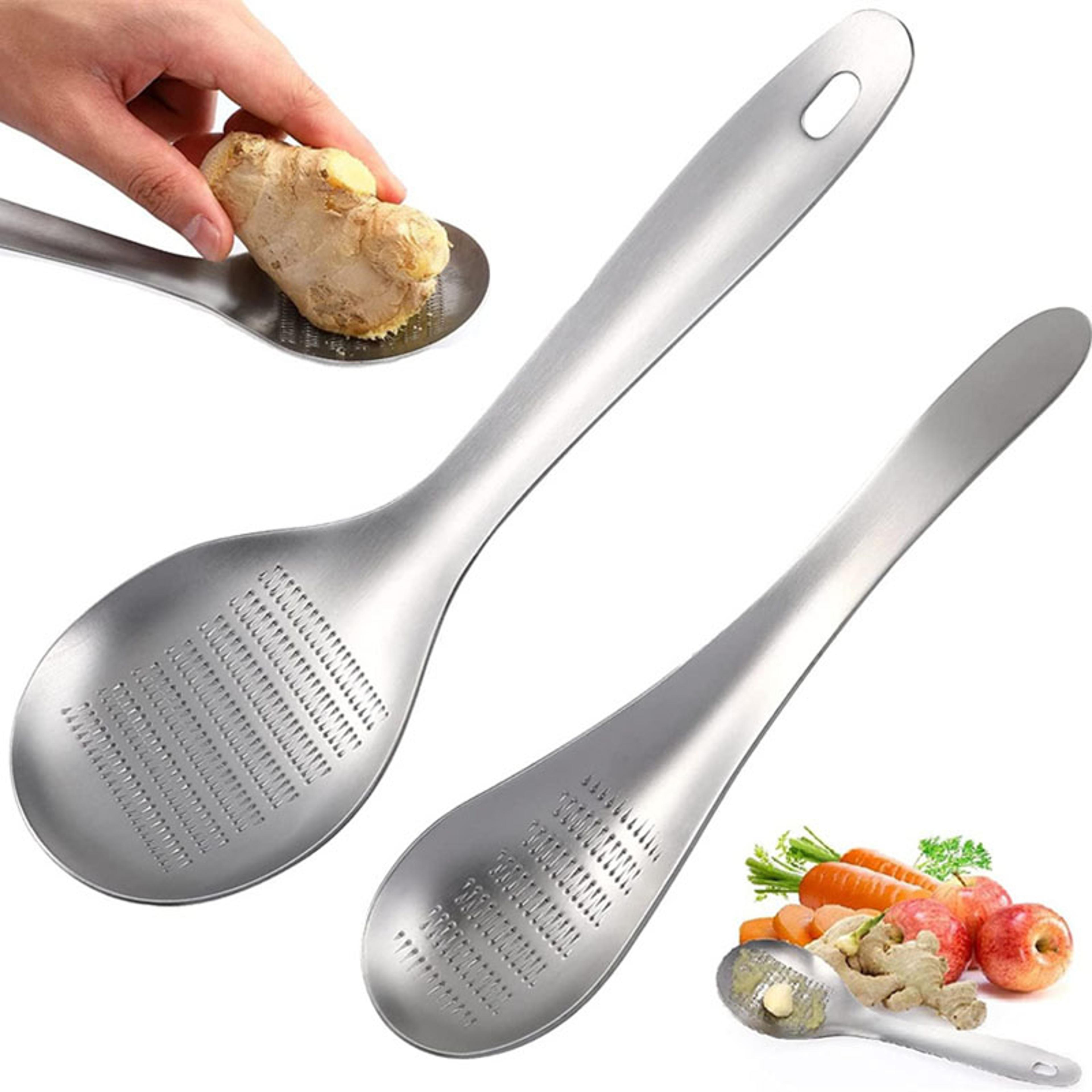 stainless steel ginger grater spoon, garlic ginger spoons, versatile kitchen ginger masher for mincing garlic, fruits