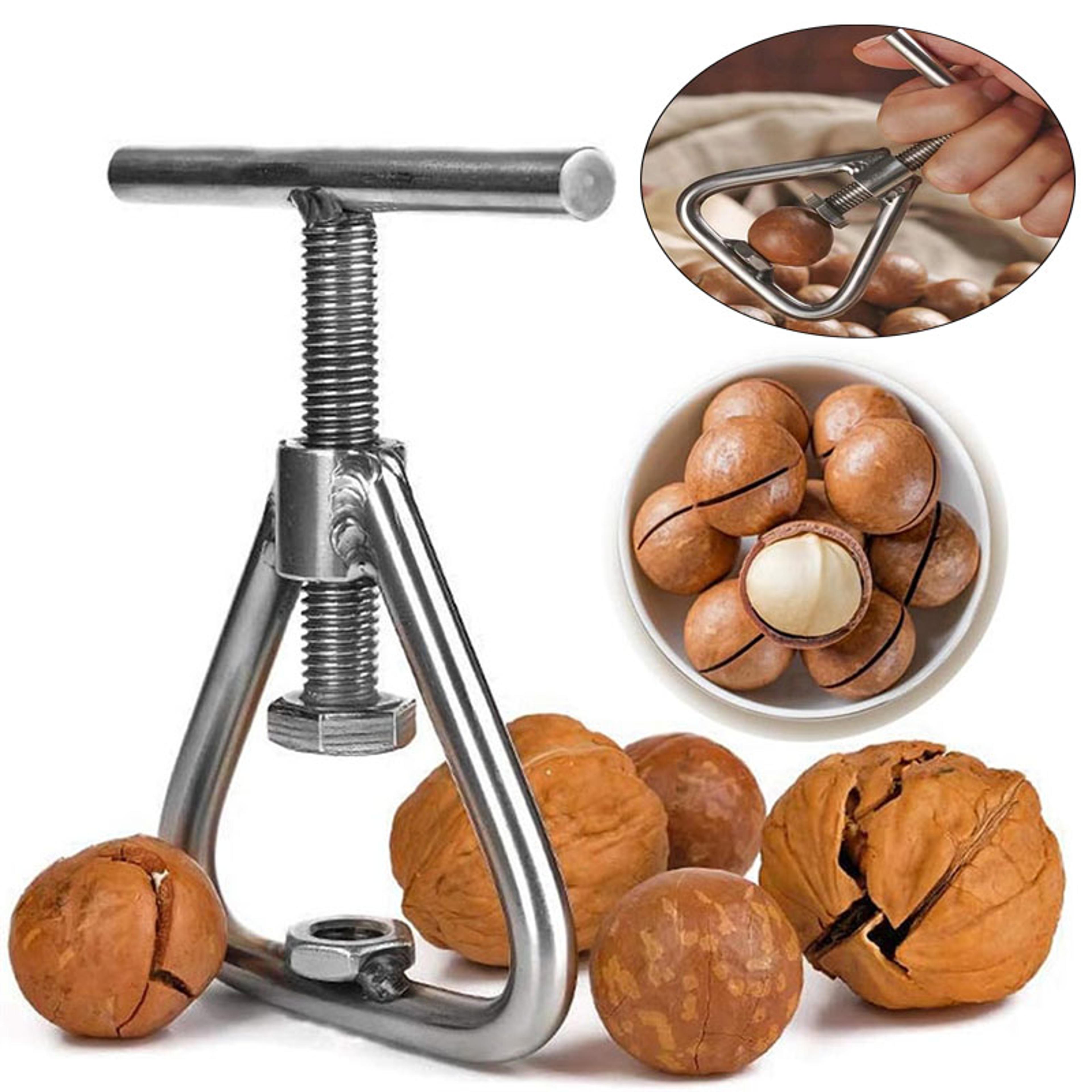 stainless steel manual nut opener, walnut cracker, adjustable screw mechanism for all nuts, durable kitchen gadget, easy