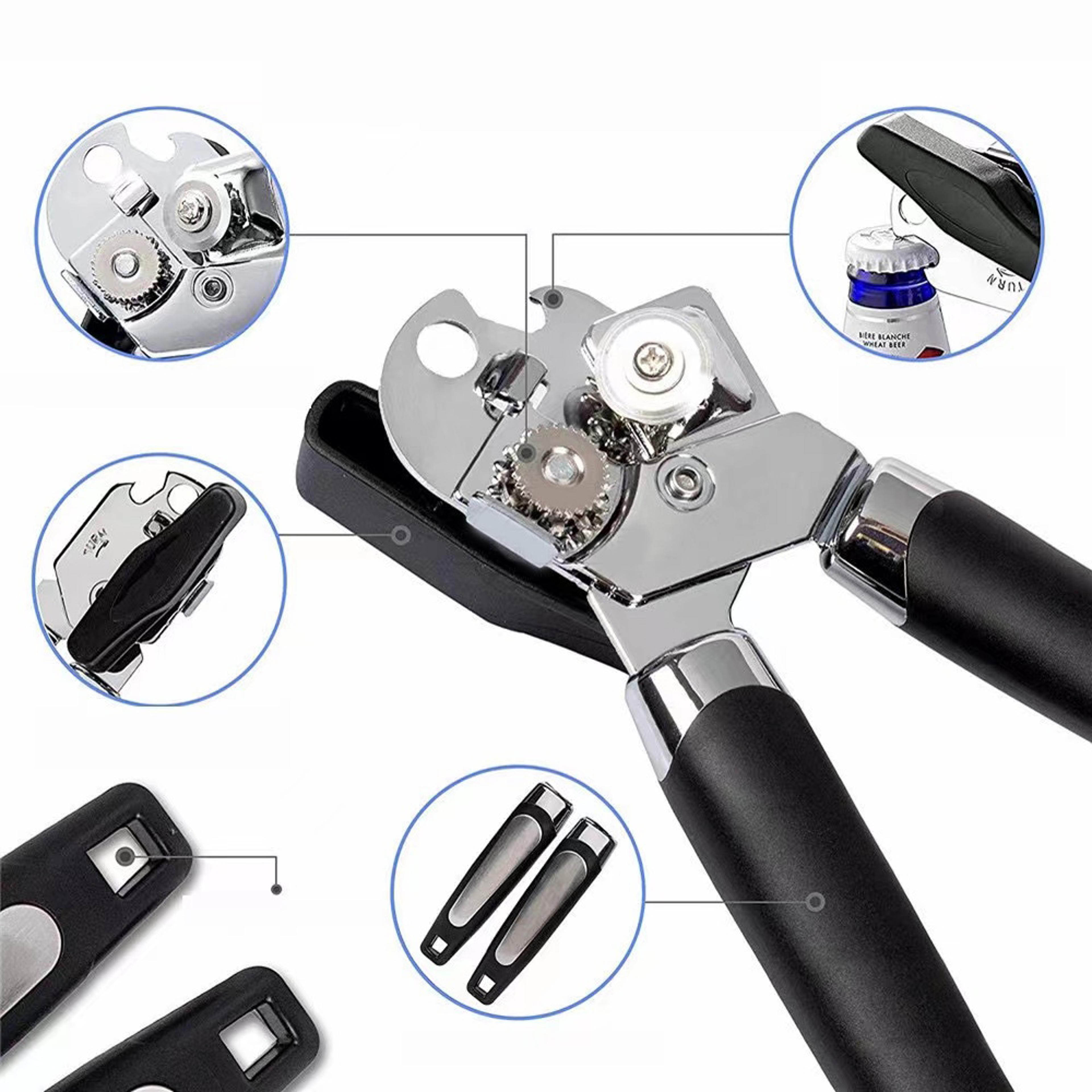 stainless steel can opener, multifunctional grip opener, side cut professional tins bottle opener kitchen gadgets