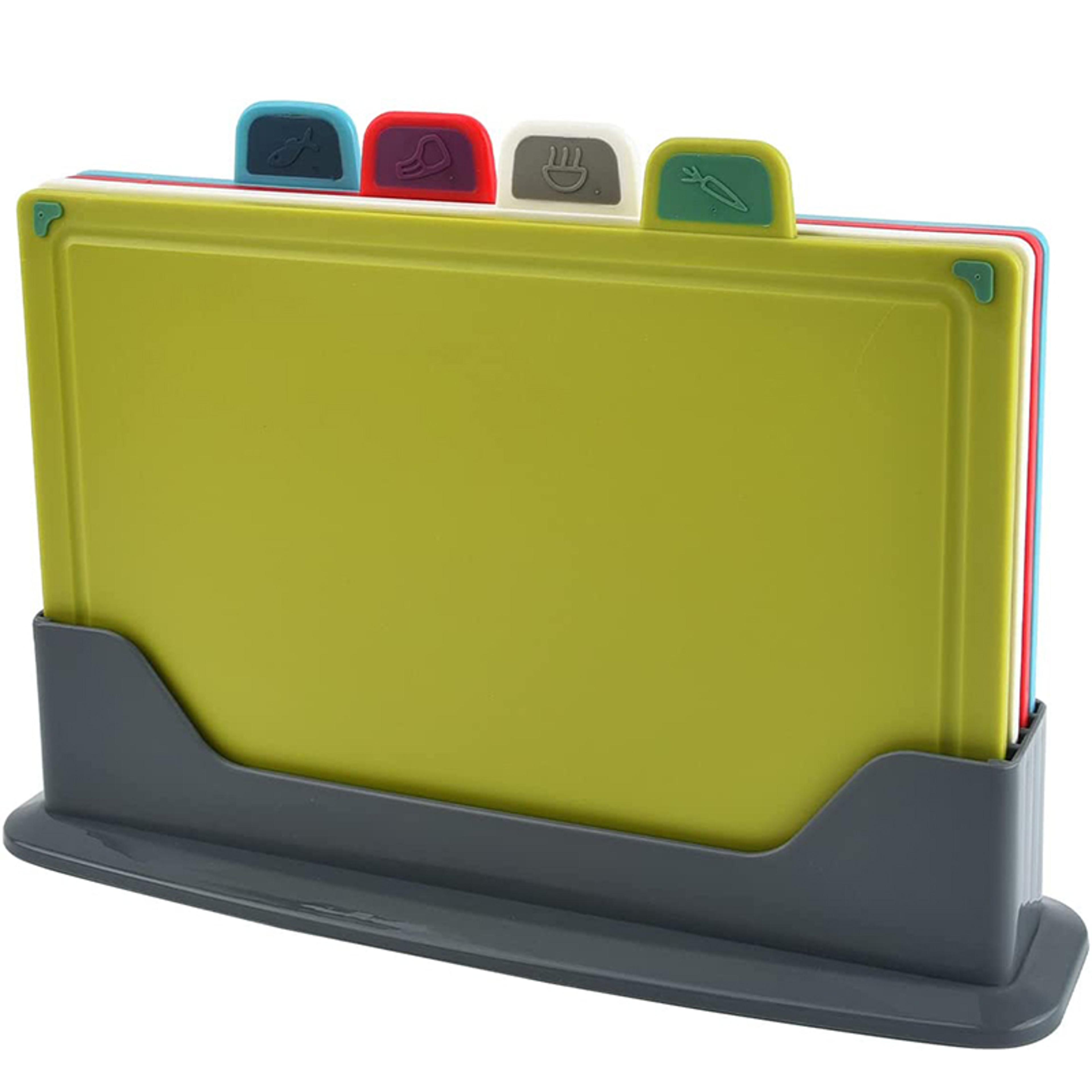 color-coded plastic cutting board set with storage stand, thicker chopping board set, slip-resistant design for kitchen