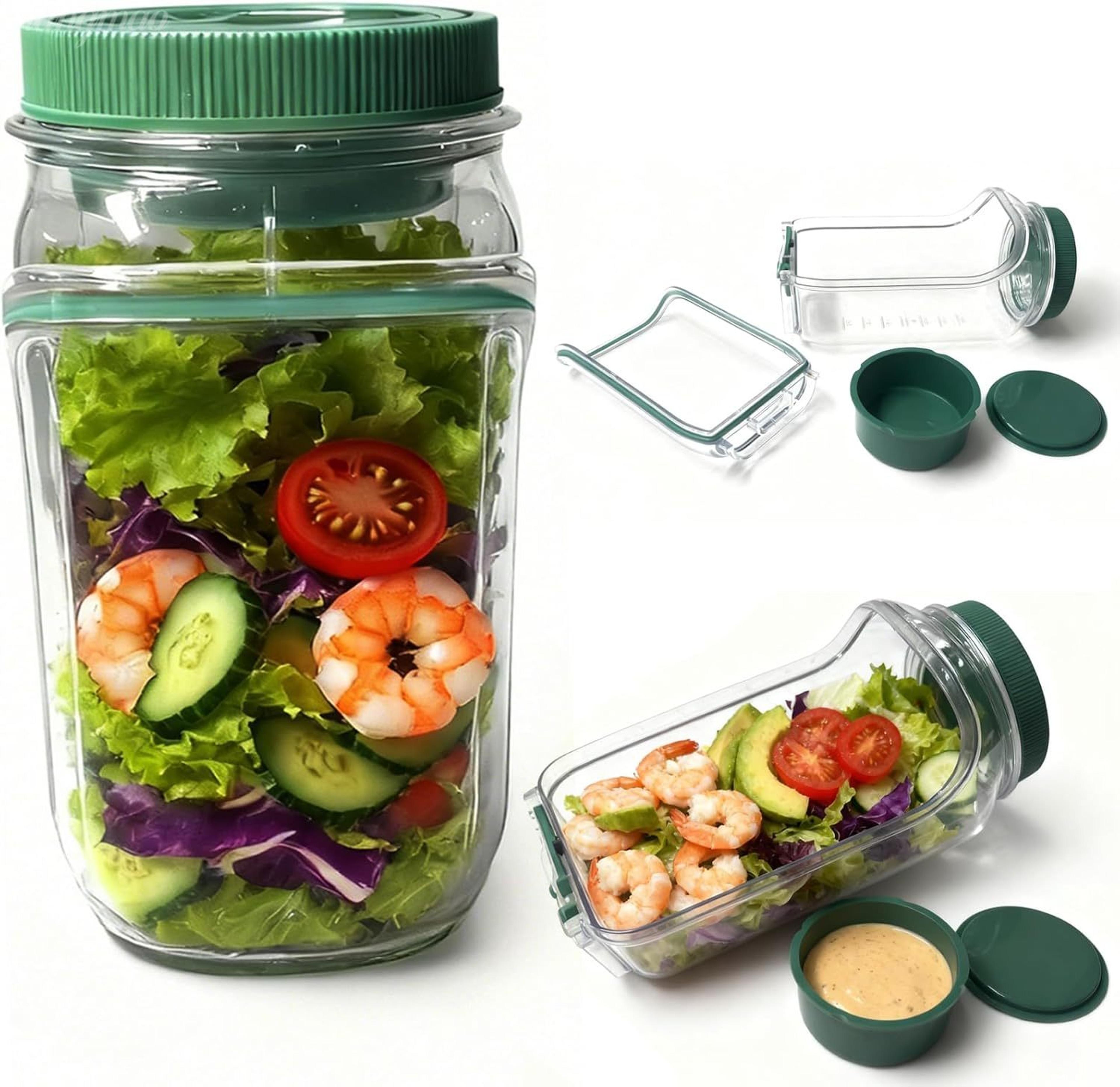 the original salad pod leak-proof portable pod jar, salad jar with side opening dressing cup, perfect for office, gym